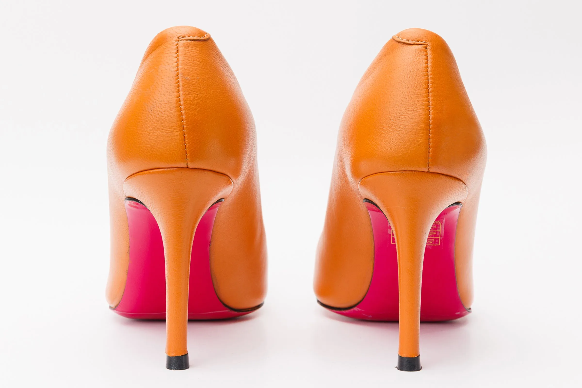Chic Booties The Maneadero Orange Leather Pump Fuchsia Sole Women Shoe