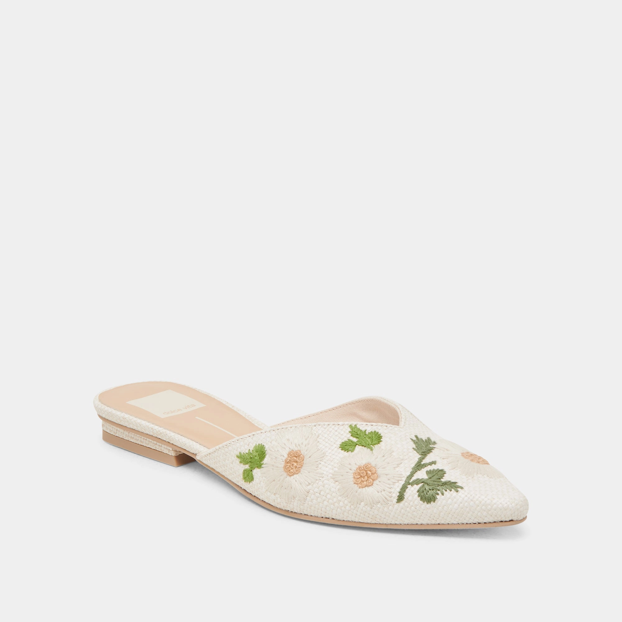 Breathable Slip-Ons Team Meet ELM FLATS WHITE FLORAL RAFFIA