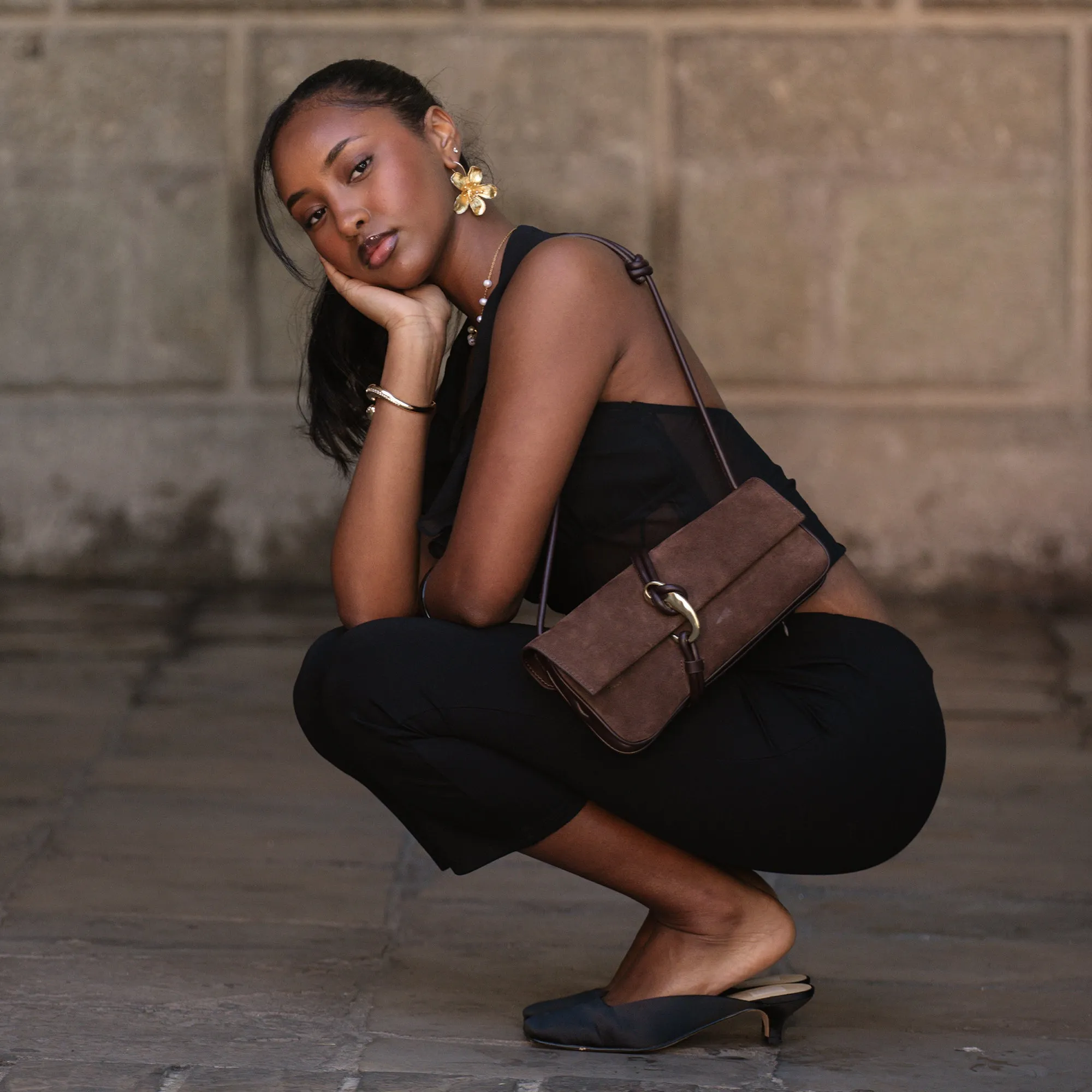 UMARA HEELS ONYX SATIN Stiletto Chic Power Heel