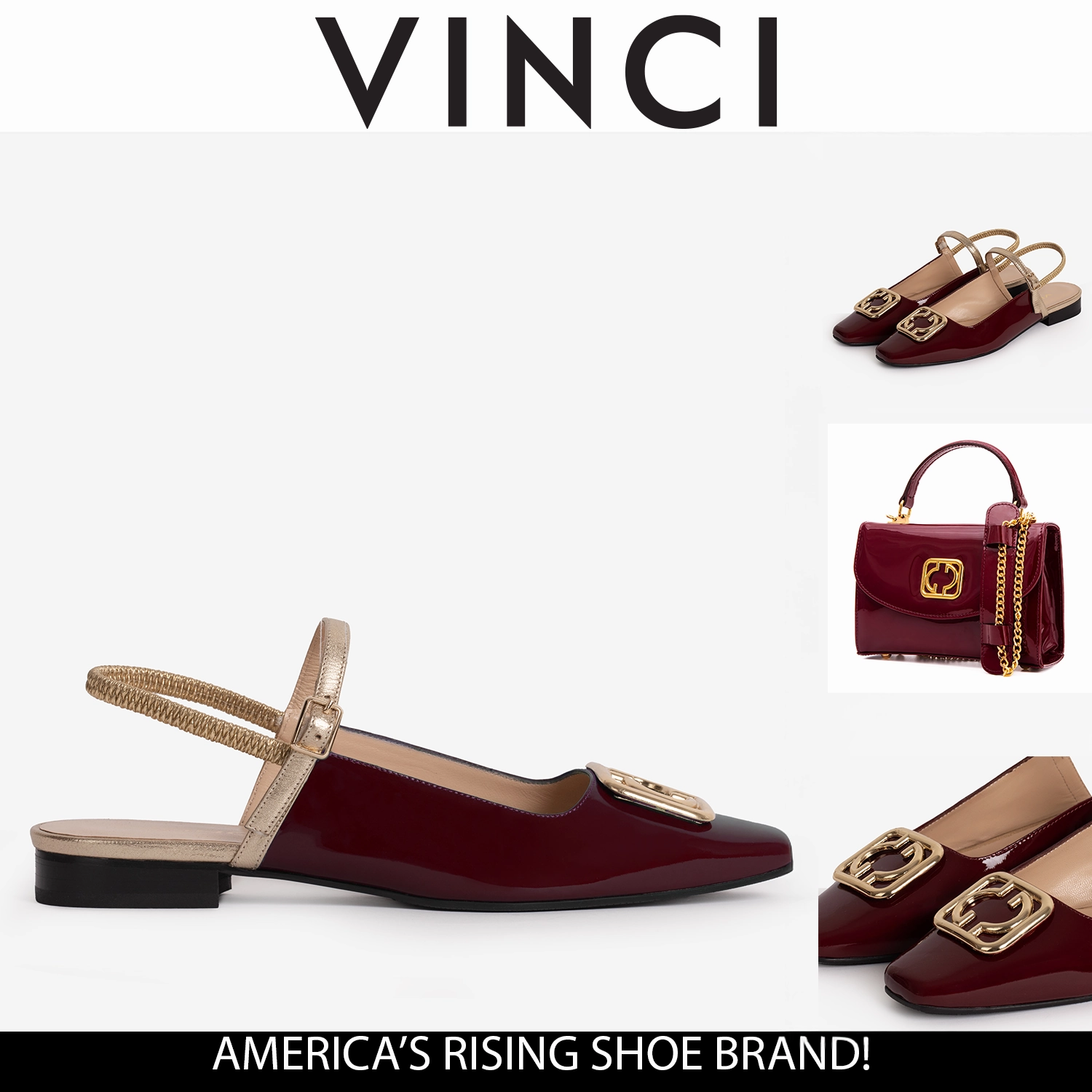 The Rosalinda Burgundy Patent Leather Women Flat Slingback Shoe Abrasion resistant Everyday Cushioning