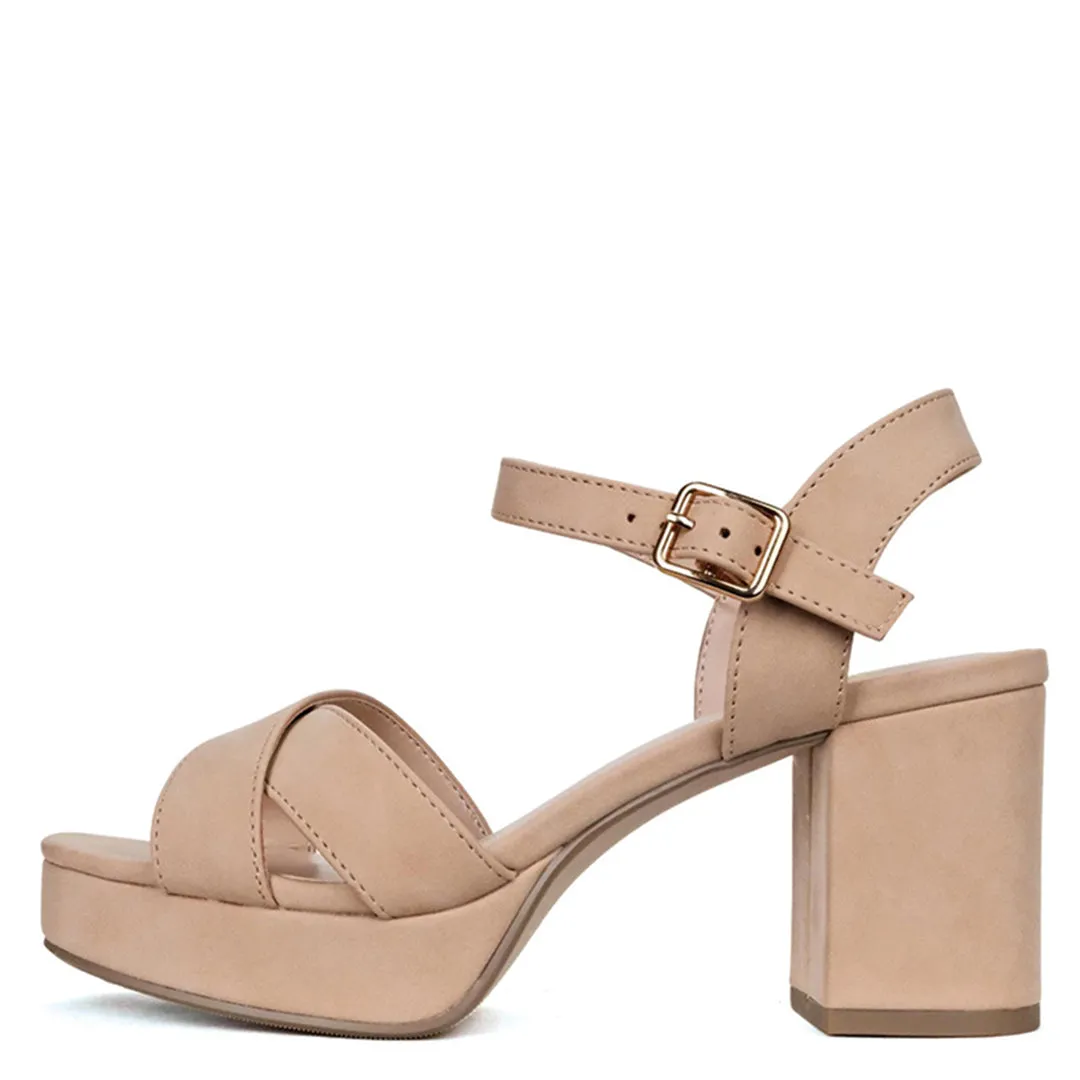 Club Spark Dress Sandals Chunky Heel Platform Sandal (NUDE)