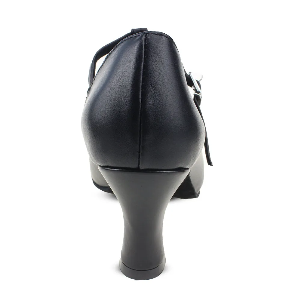Unisex Leather Black Dance Shoes High Heeled