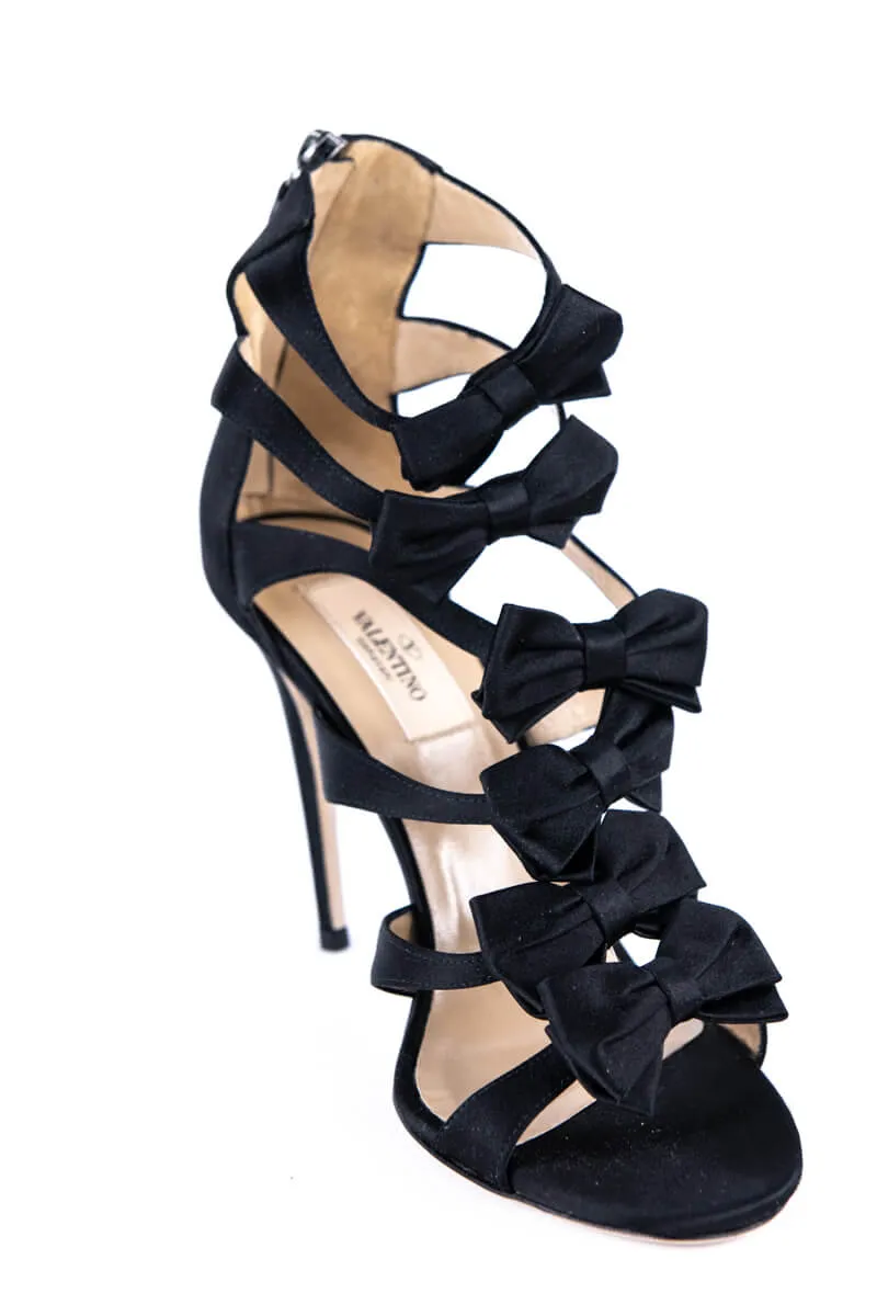Valentino Black Satin Bow Sandals Size 8.5 | IT 38.5