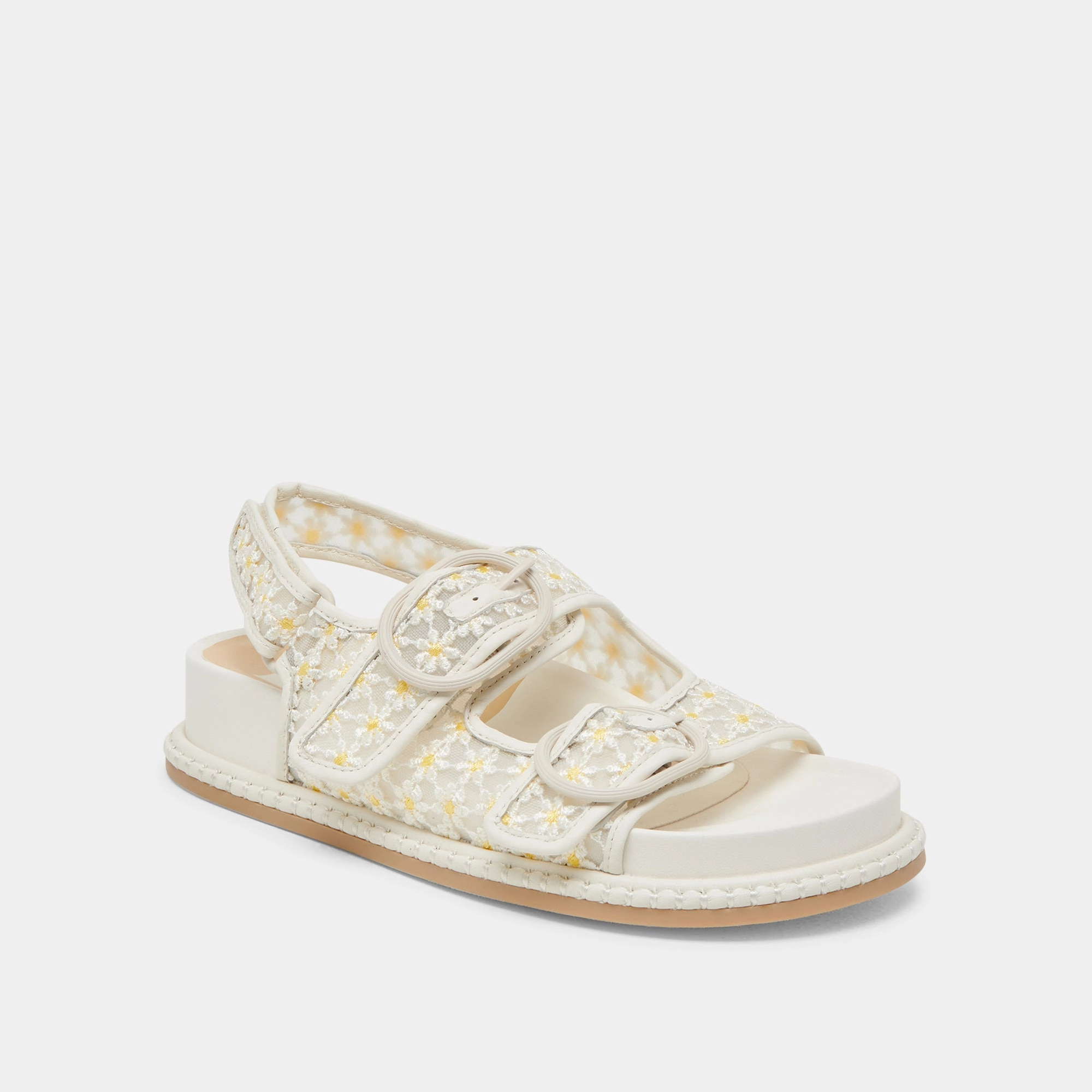 Supportive Footbed STUART FLORAL SANDALS WHITE YELLOW FLORAL MESH