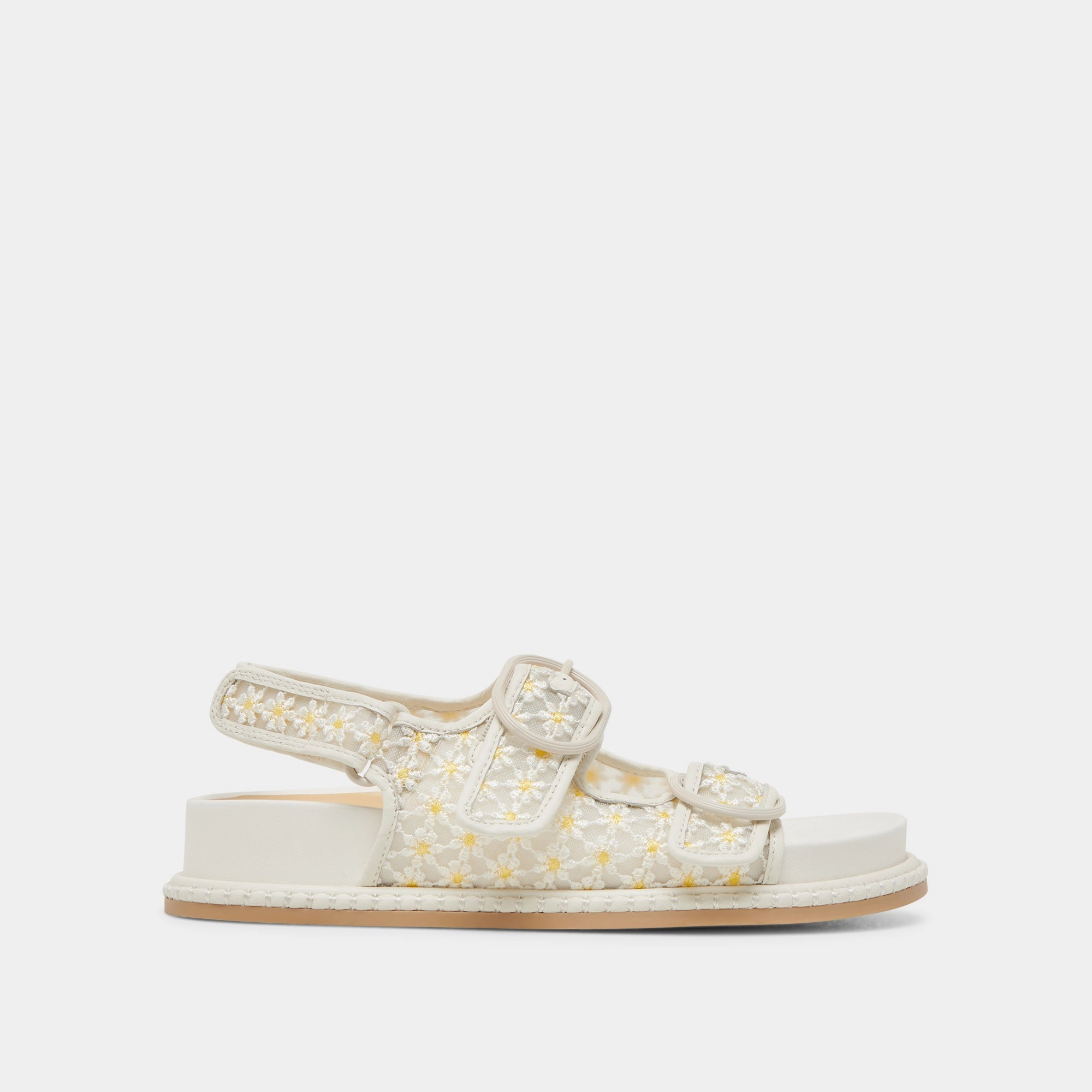 Sleek Flats STUART FLORAL SANDALS WHITE YELLOW FLORAL MESH