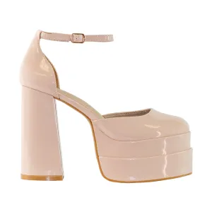 Velvet - Wide Fit Platform Block Heels, Adjustable Ankle Strap & Closed Round Toe, Elegant Party Footwear, Comfortable & Chic for Evening Events