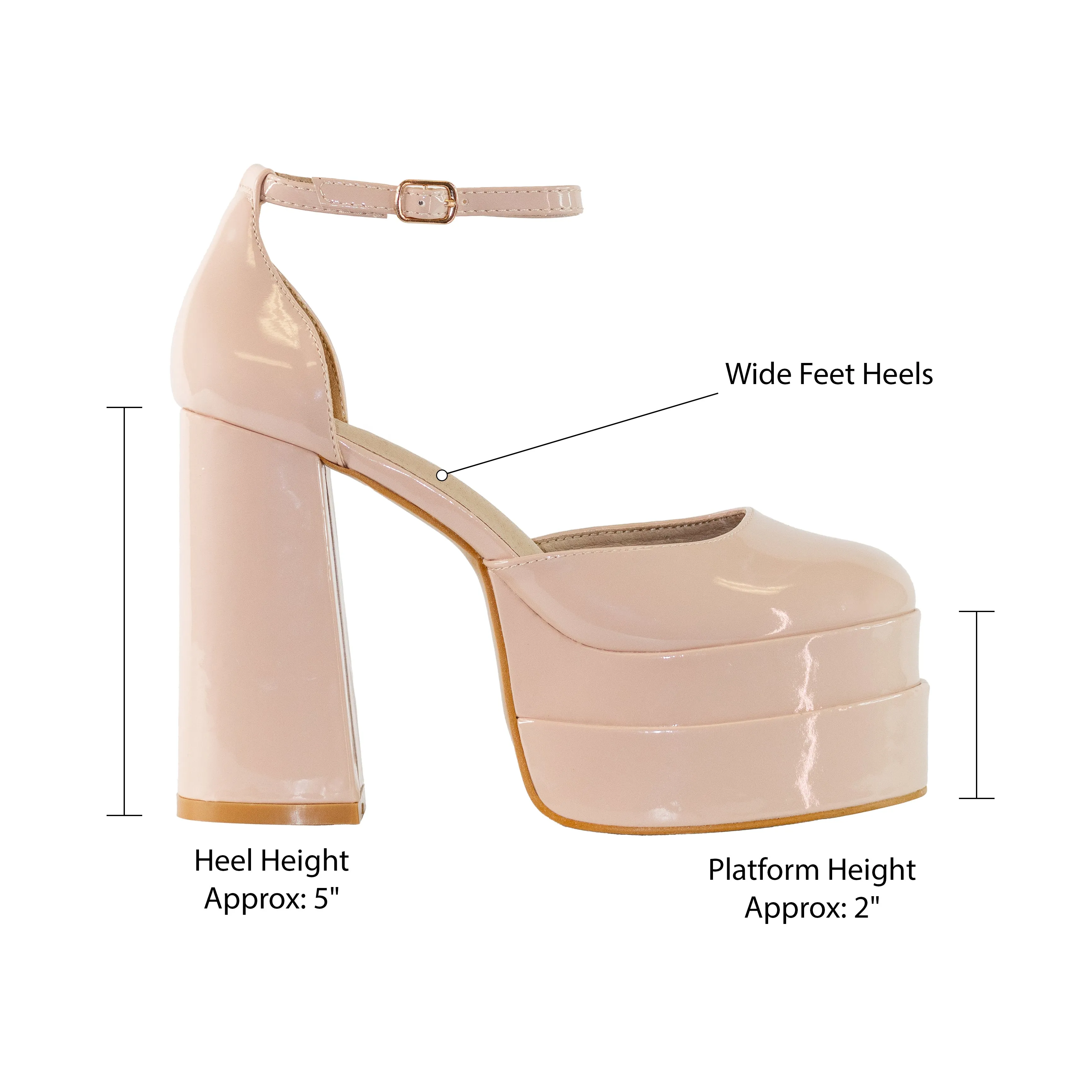 Velvet - Wide Fit Platform Block Heels, Adjustable Ankle Strap & Closed Round Toe, Elegant Party Footwear, Comfortable & Chic for Evening Events