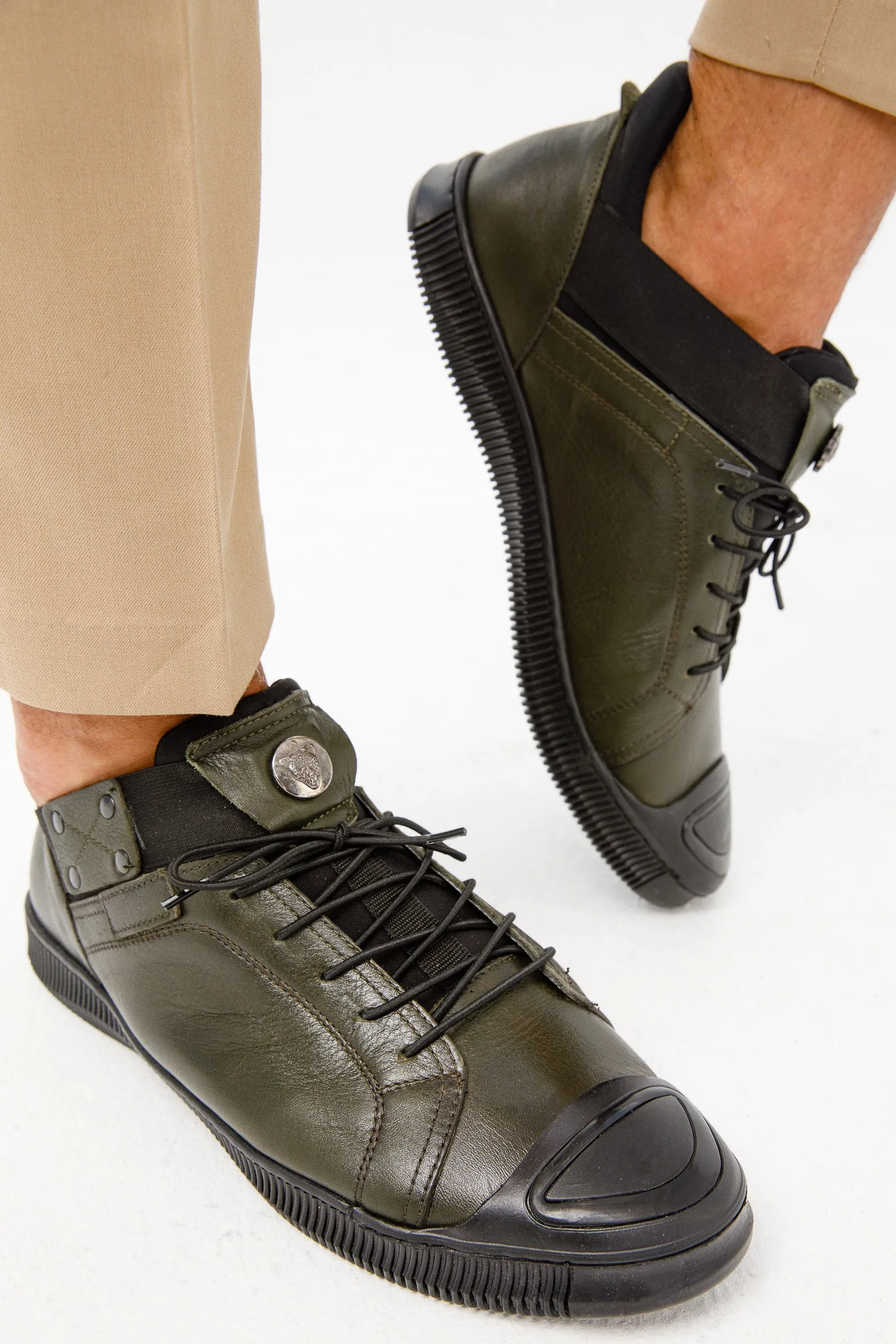 The Mumbai Green Leather Men Sneaker Final Sale! High Abrasion Zones