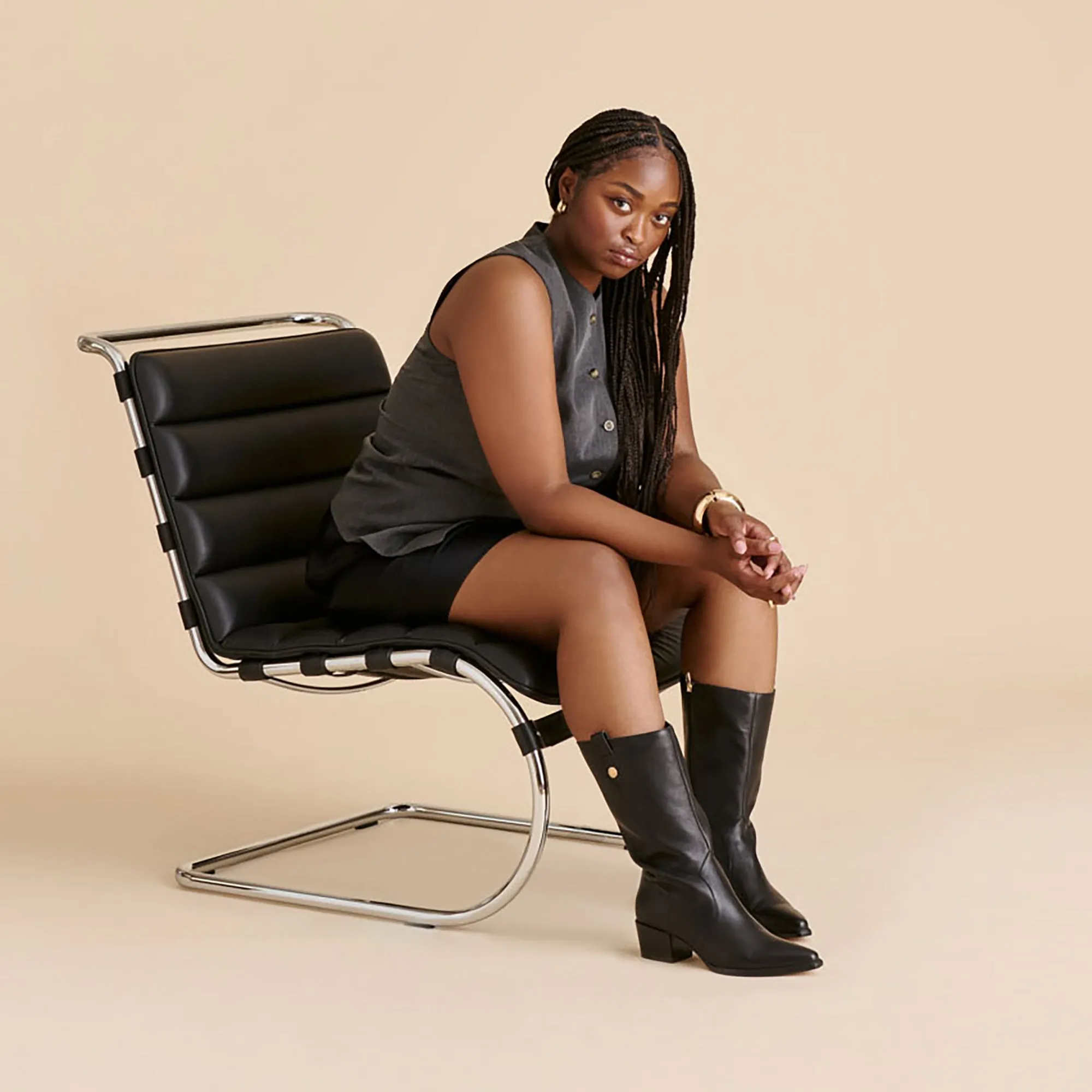 Reinforced Form Work Commute VERN WIDE CALF BOOTS BLACK LEATHER