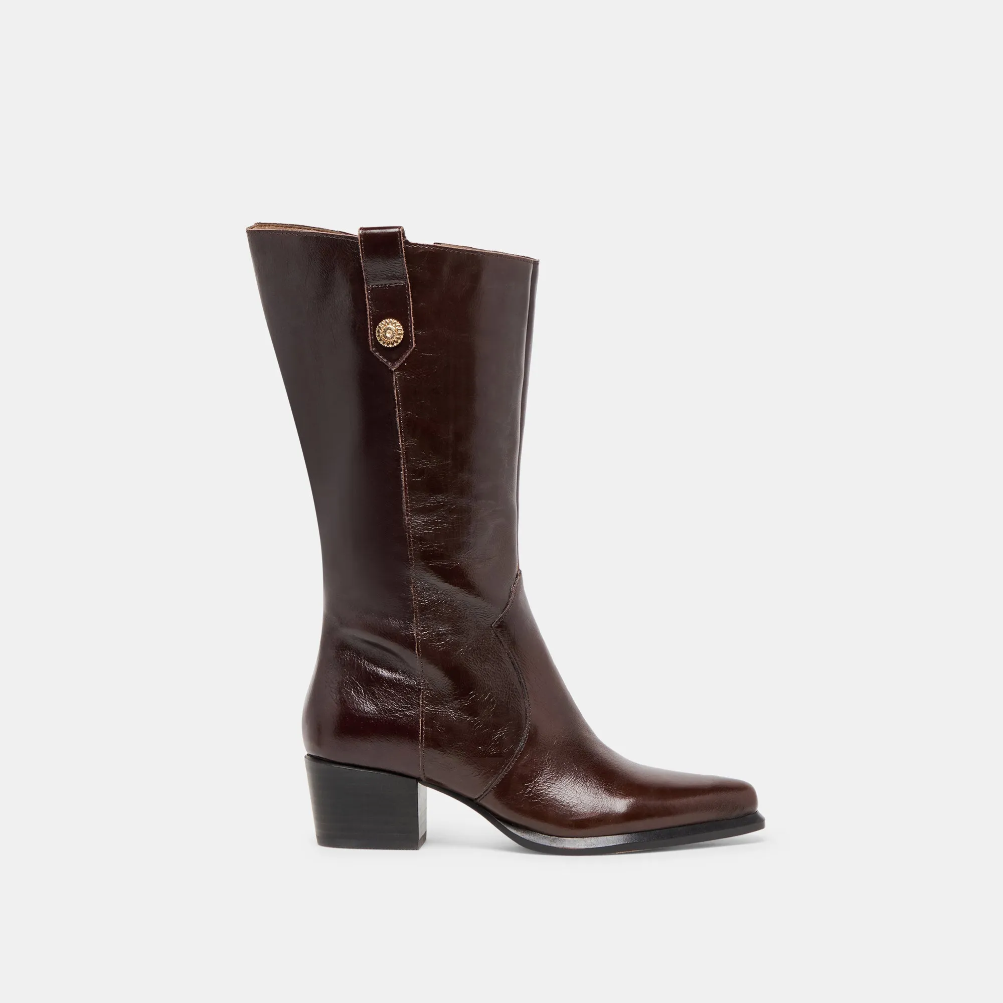 VERN WIDE CALF BOOTS CHOCOLATE LEATHER Rubber Sole