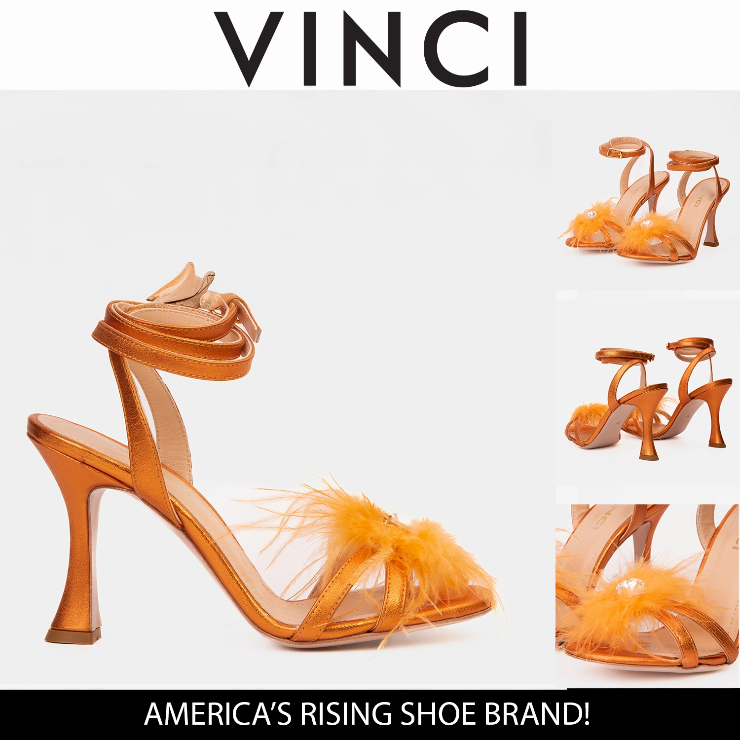 The Siena Orange Leather Ankle Strap Plumed Women Sandal Final Sale! most adjustable helpful