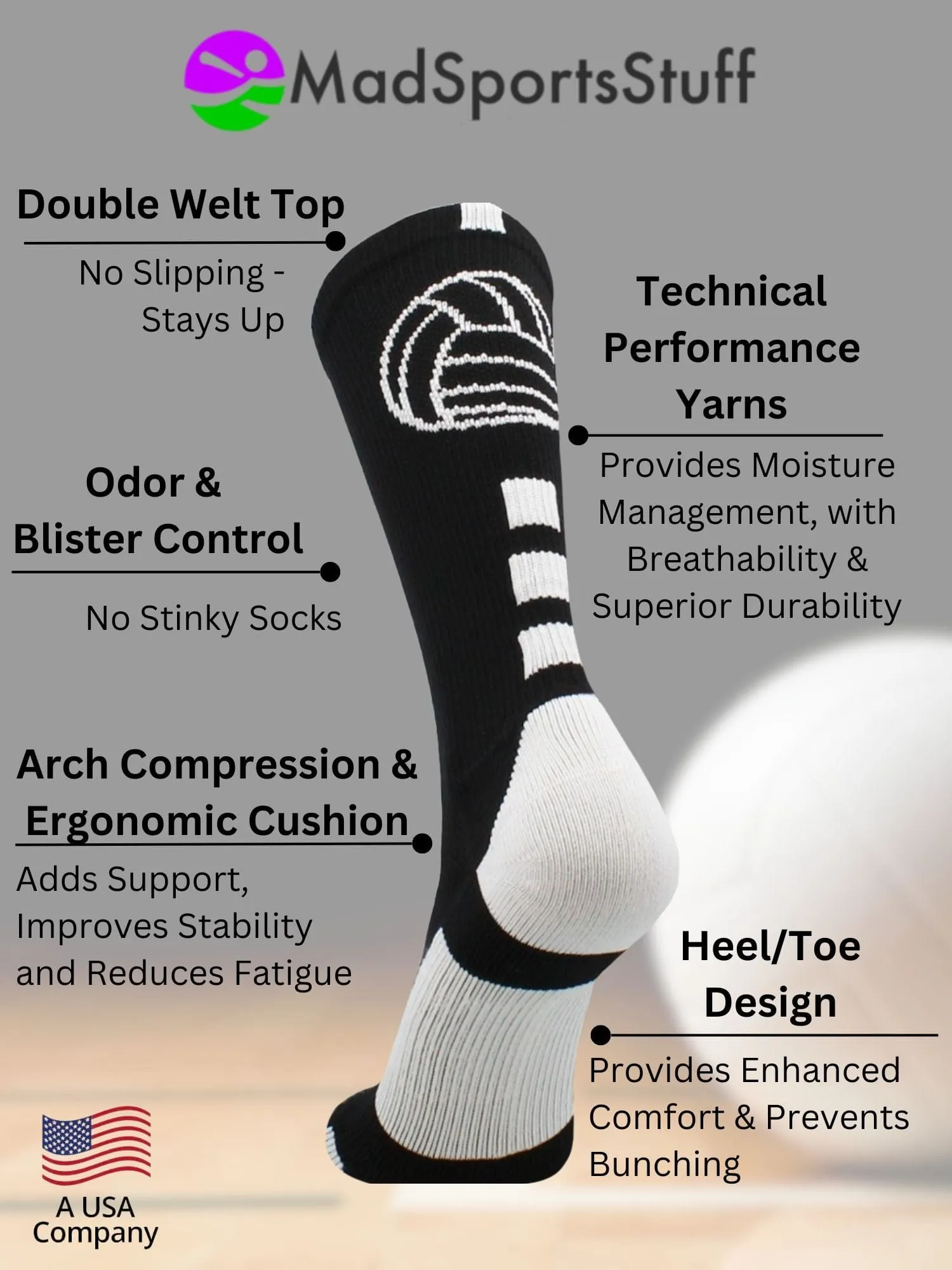Volleyball Logo Crew Socks (multiple colors)