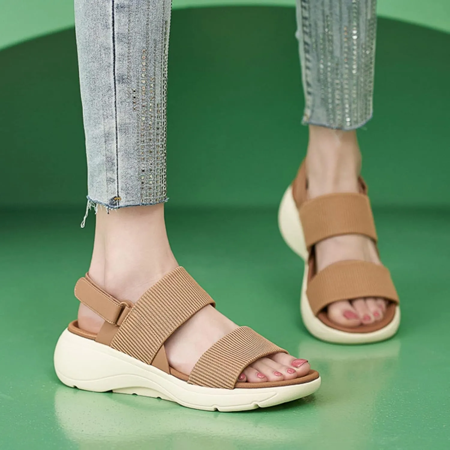 Walking Sandals Women Comfort Women's Casual Thick Sole Sports Summer Flat Sandals with Adjustable Ankle Strap