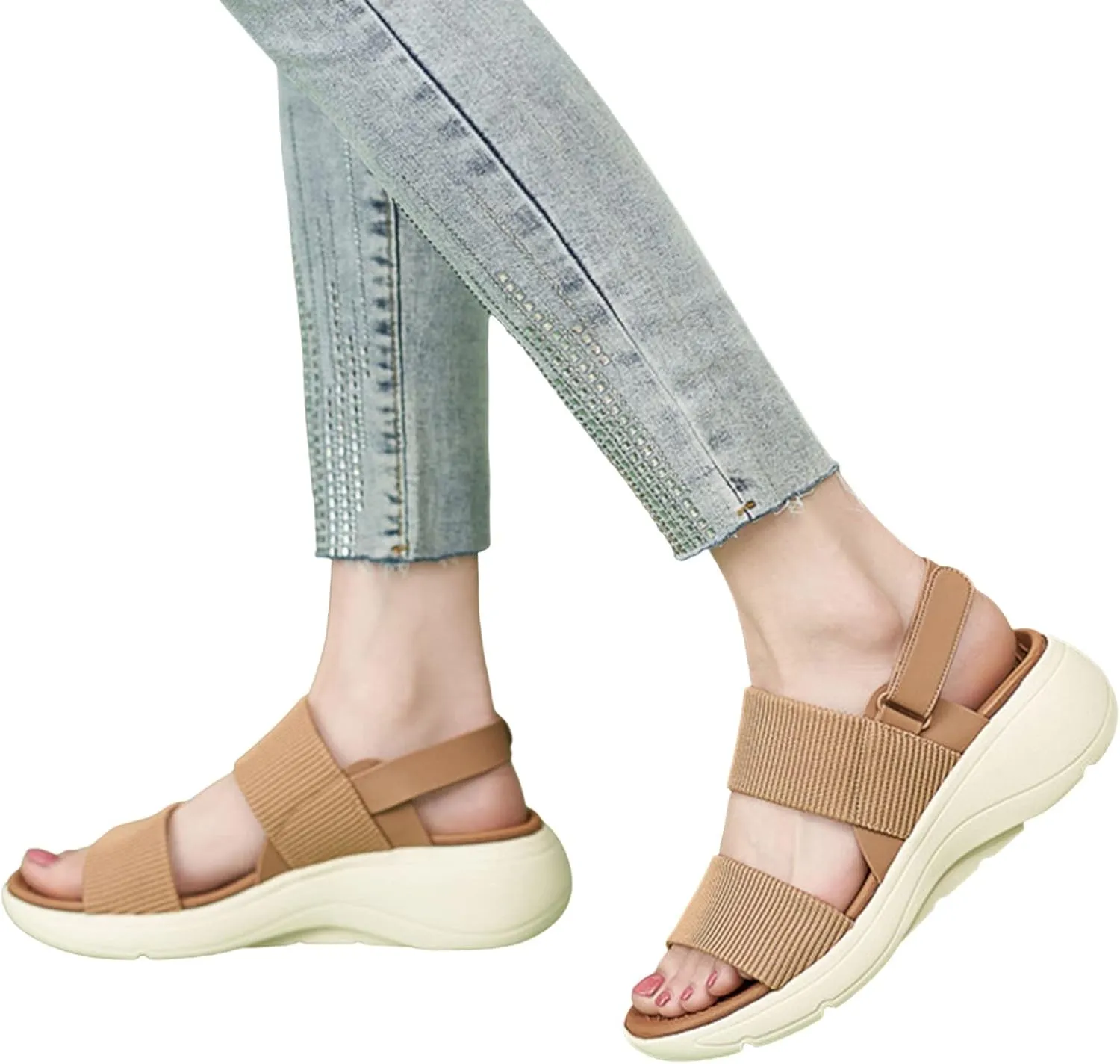 Walking Sandals Women Comfort Women's Casual Thick Sole Sports Summer Flat Sandals with Adjustable Ankle Strap