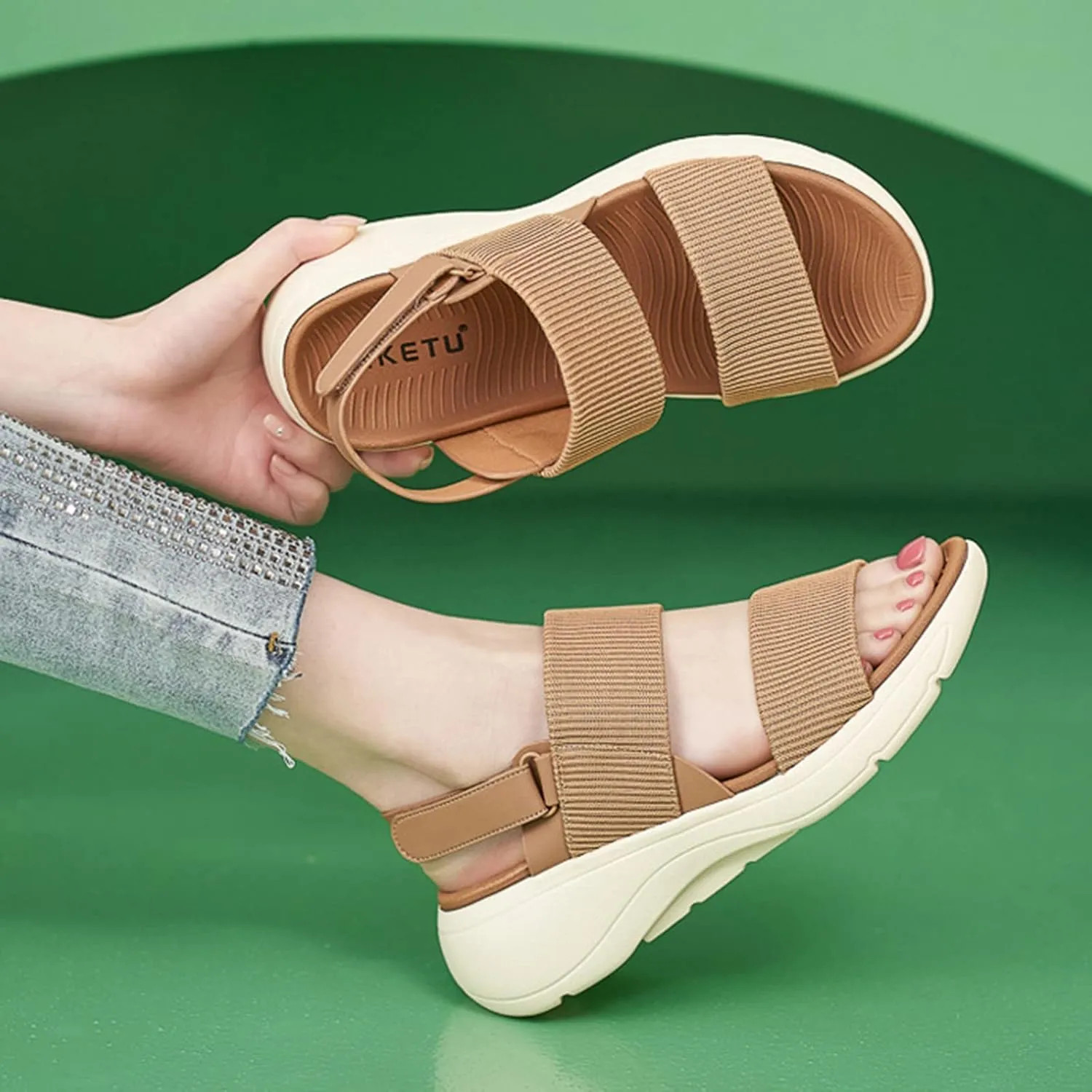 Walking Sandals Women Comfort Women's Casual Thick Sole Sports Summer Flat Sandals with Adjustable Ankle Strap
