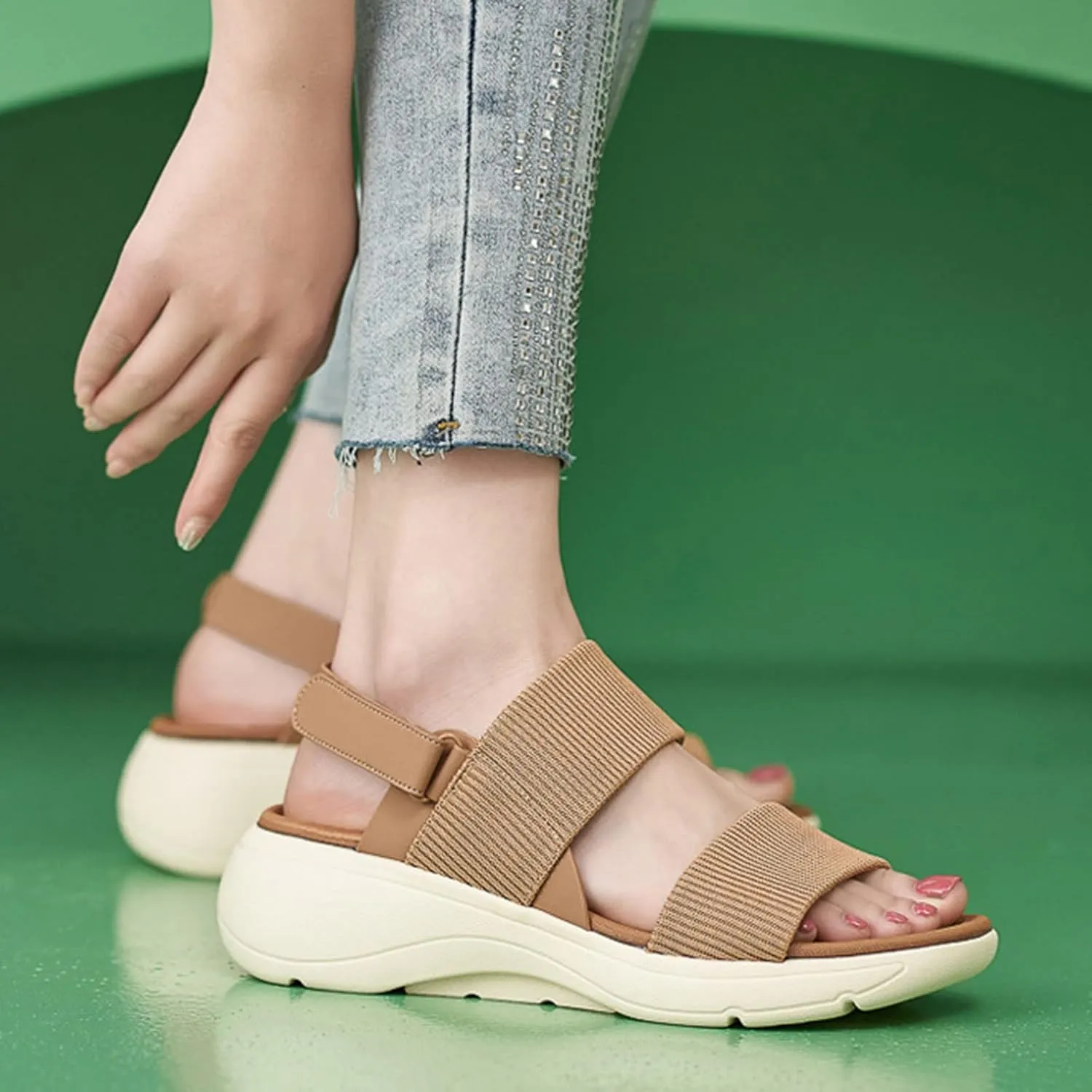 Walking Sandals Women Comfort Women's Casual Thick Sole Sports Summer Flat Sandals with Adjustable Ankle Strap