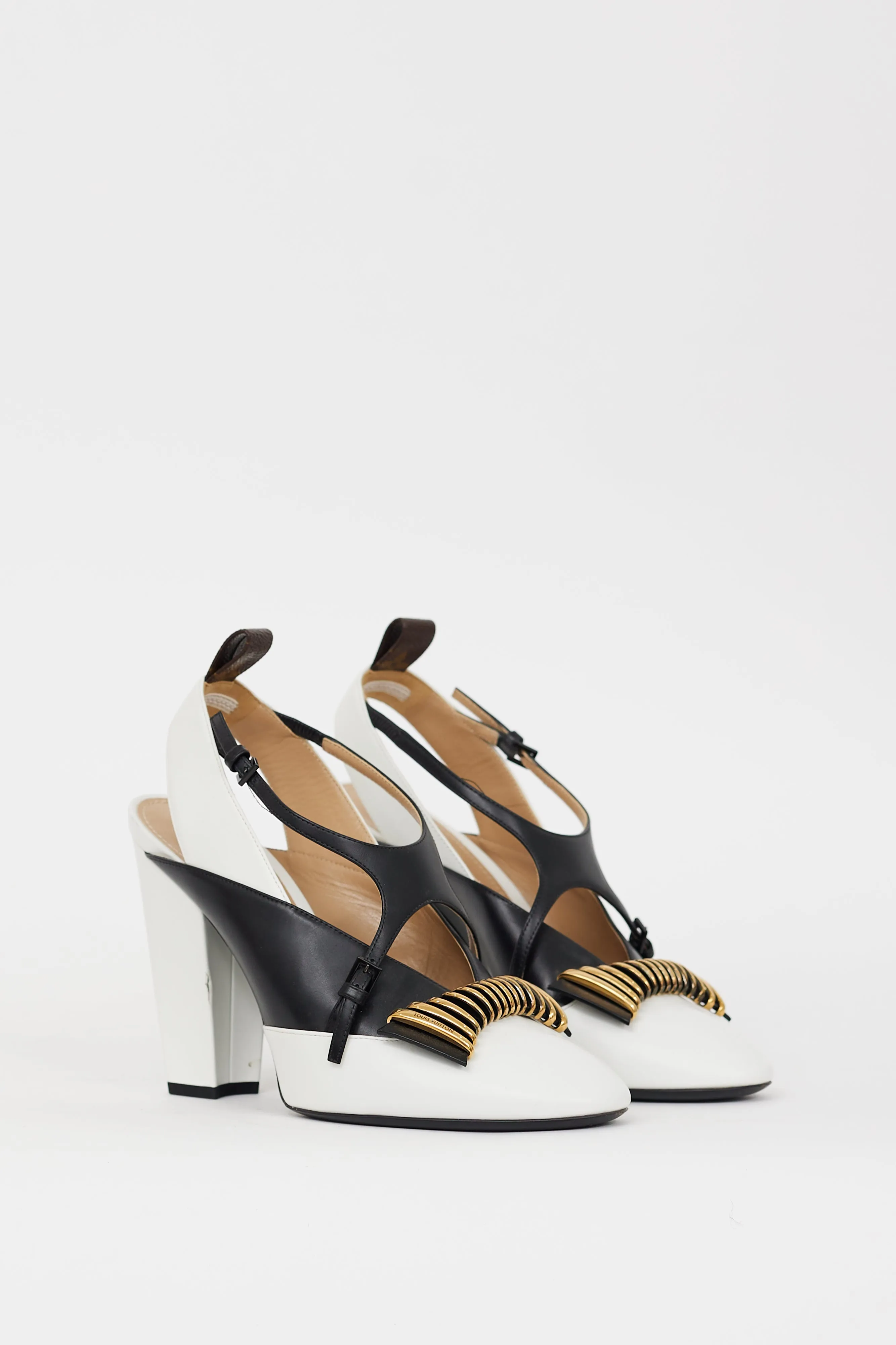 White & Black Leather Headline Slingback Heel
