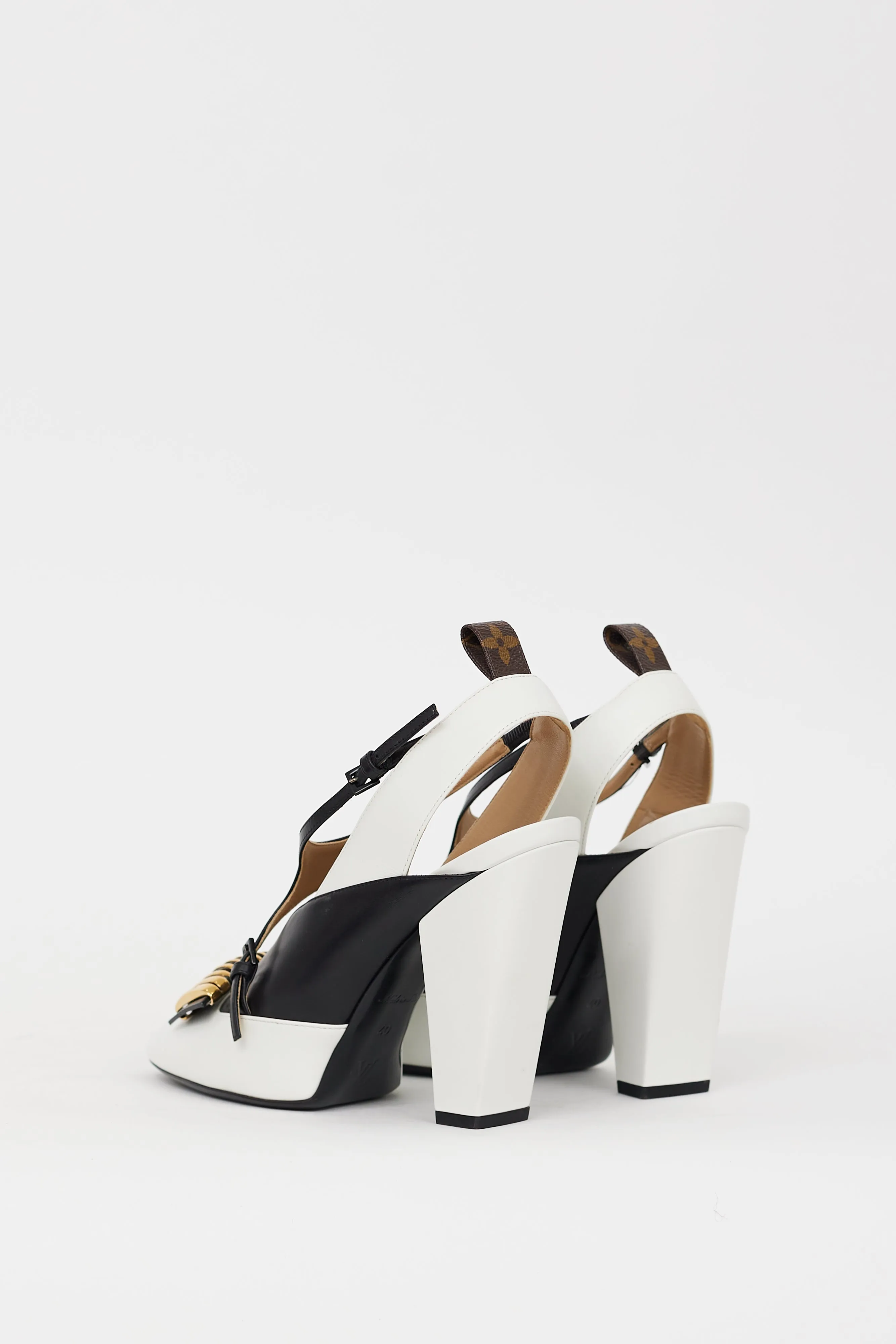 White & Black Leather Headline Slingback Heel