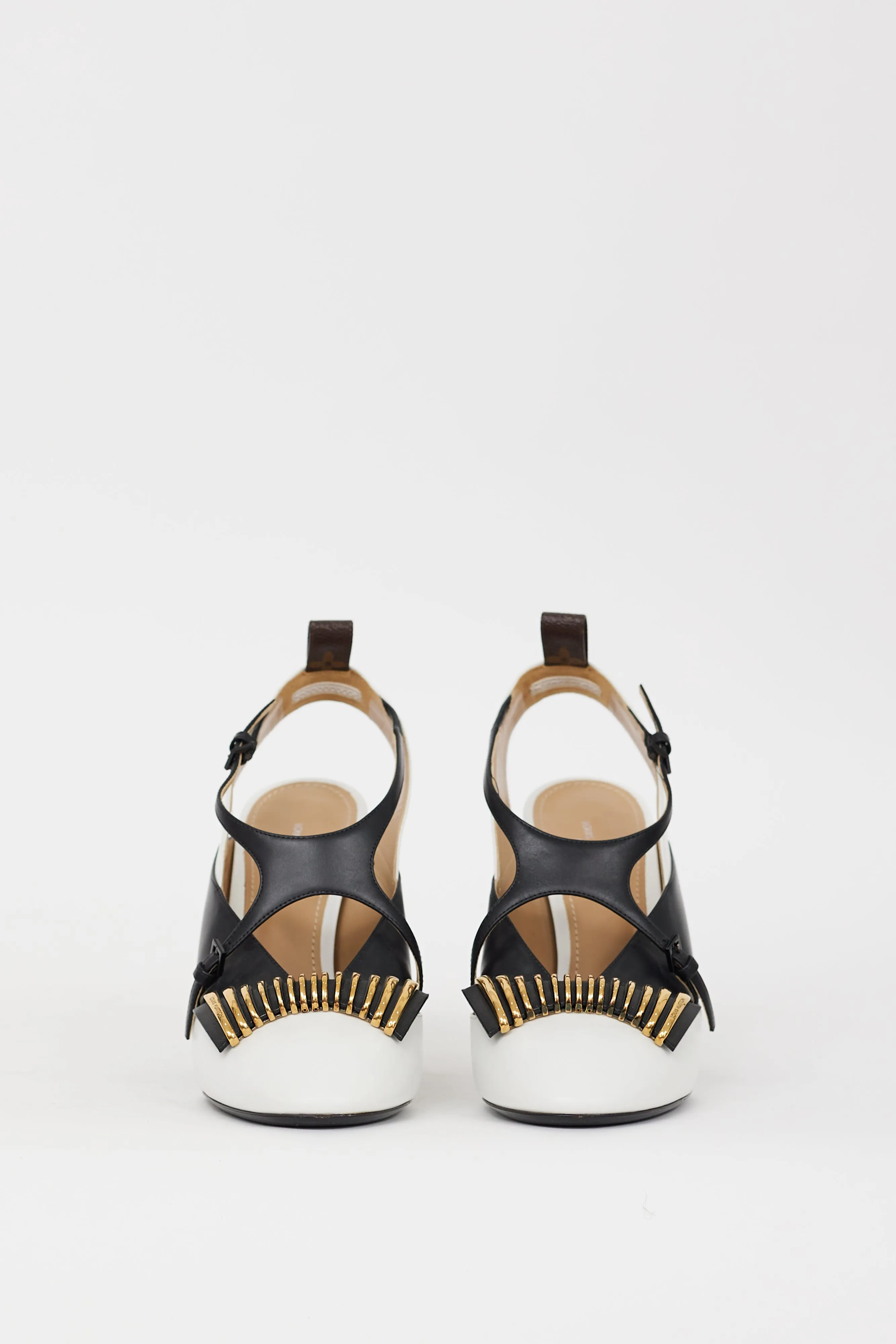 White & Black Leather Headline Slingback Heel