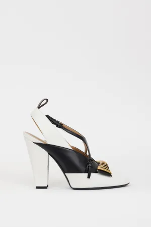 White & Black Leather Headline Slingback Heel
