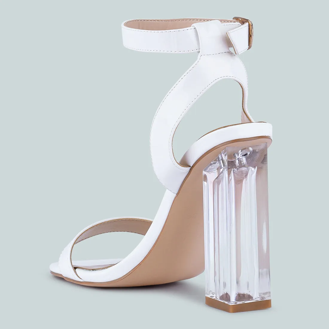 White Clear High Heeled Block Sandals