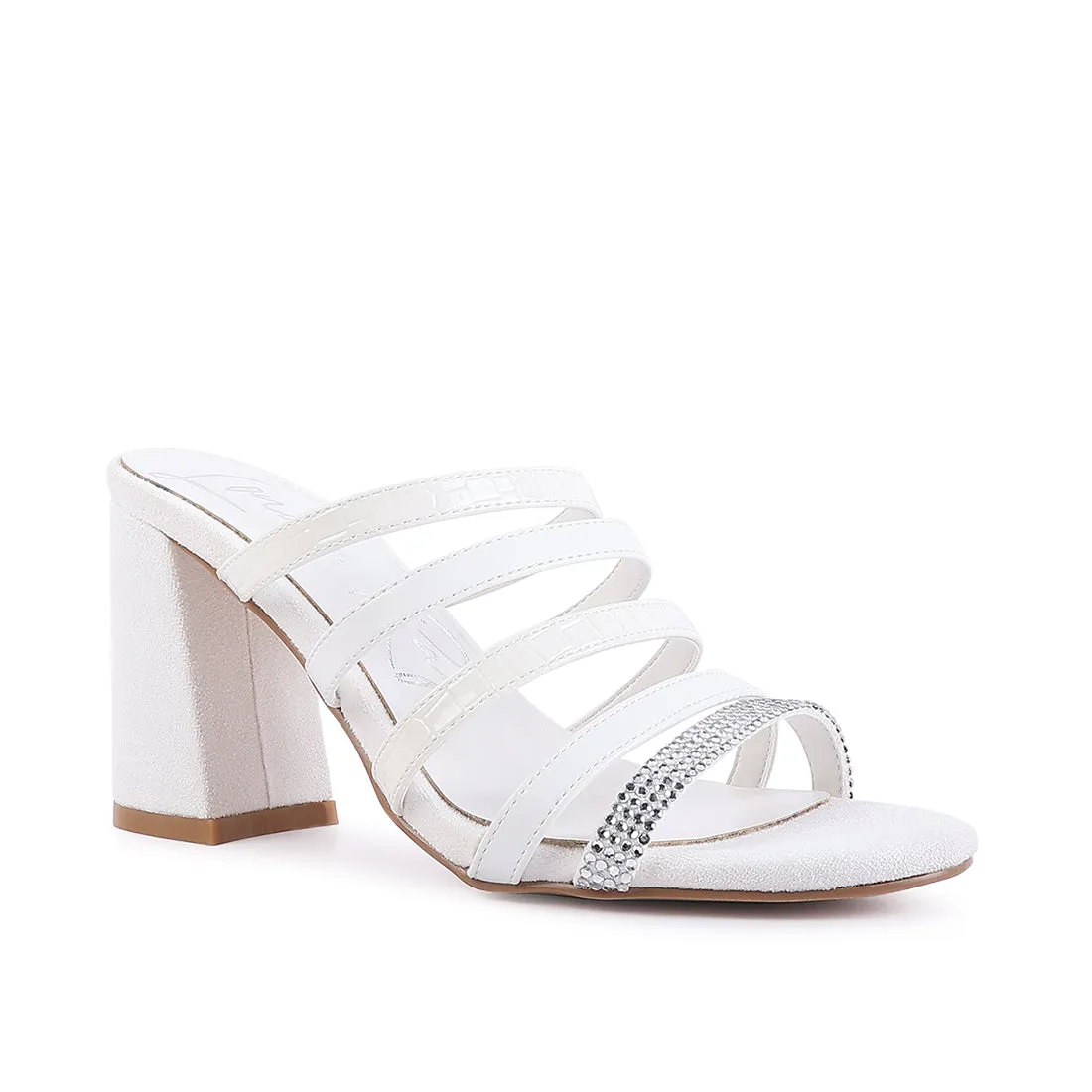 White Multi Strap Diamante Detail Sandals