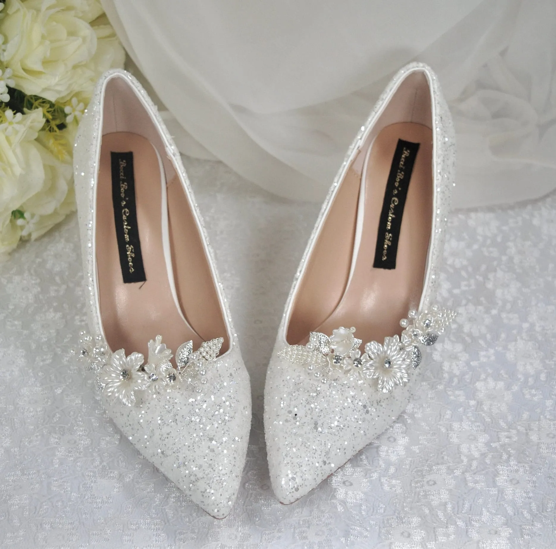 White Sparkling Wedding Shoes Size UK6.5/US9