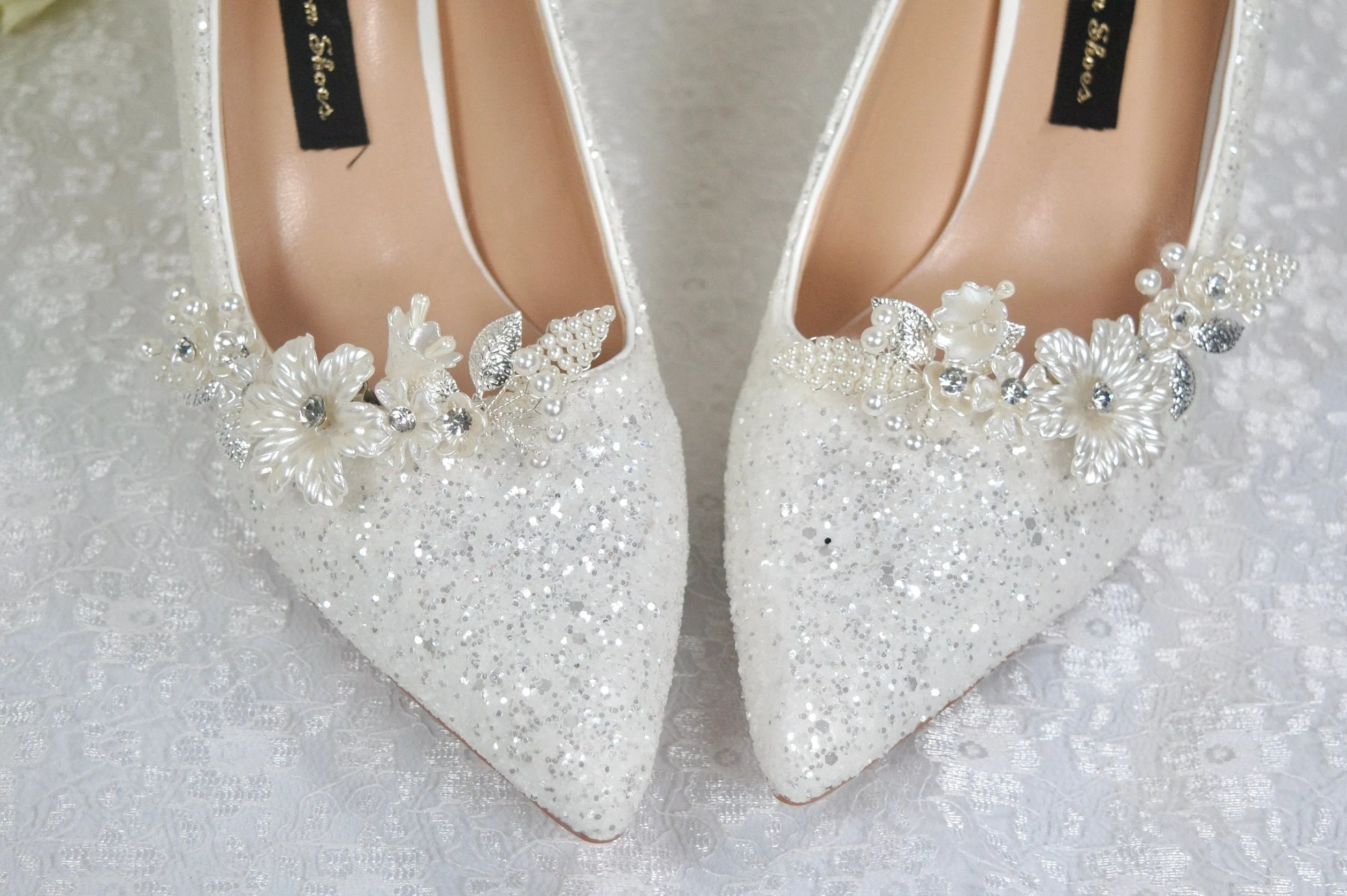 White Sparkling Wedding Shoes Size UK6.5/US9
