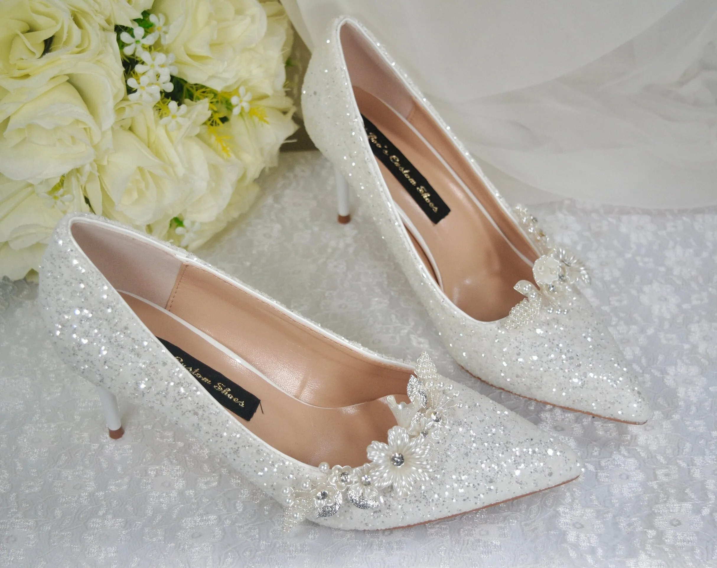 White Sparkling Wedding Shoes Size UK6.5/US9