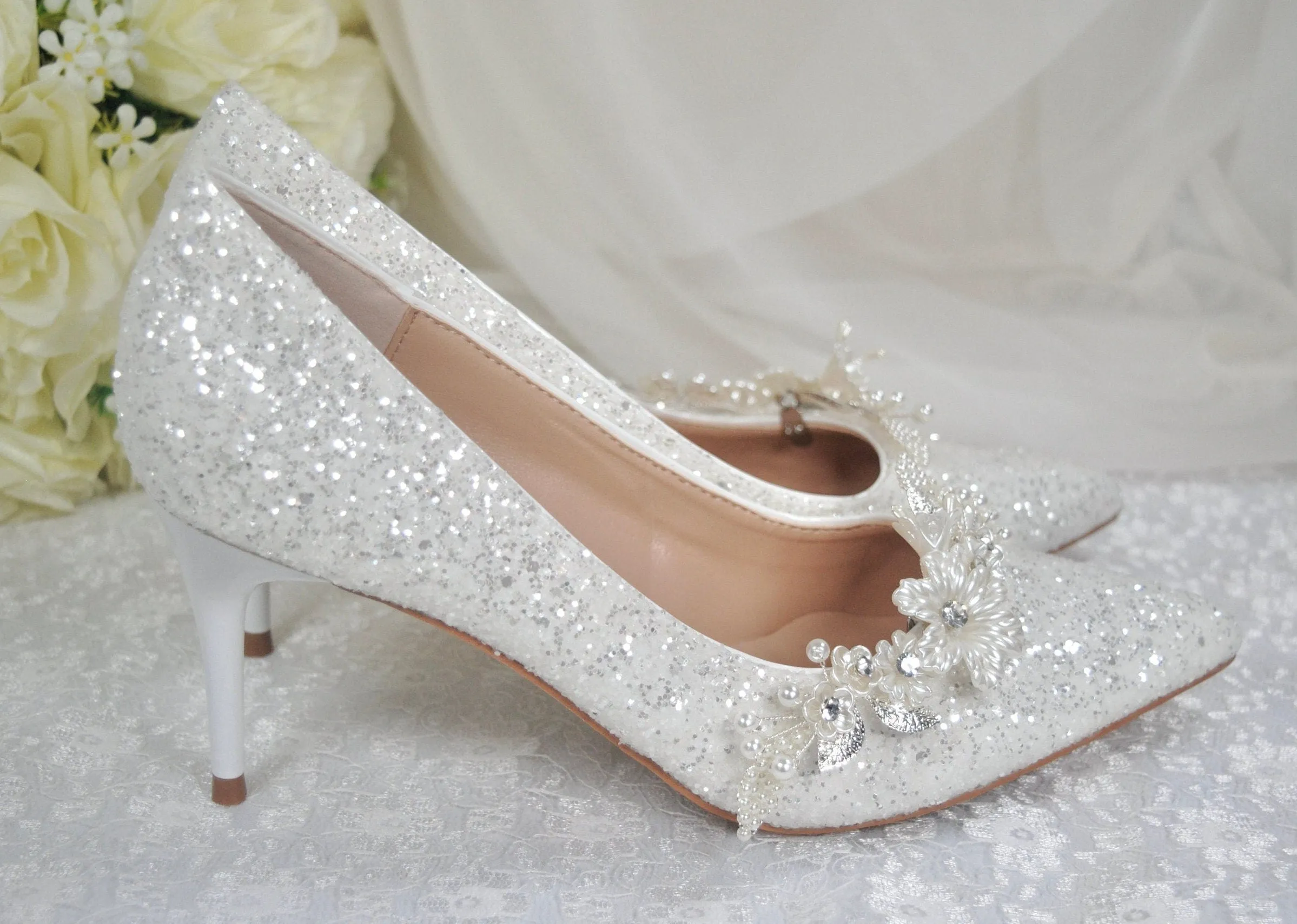 White Sparkling Wedding Shoes Size UK6.5/US9