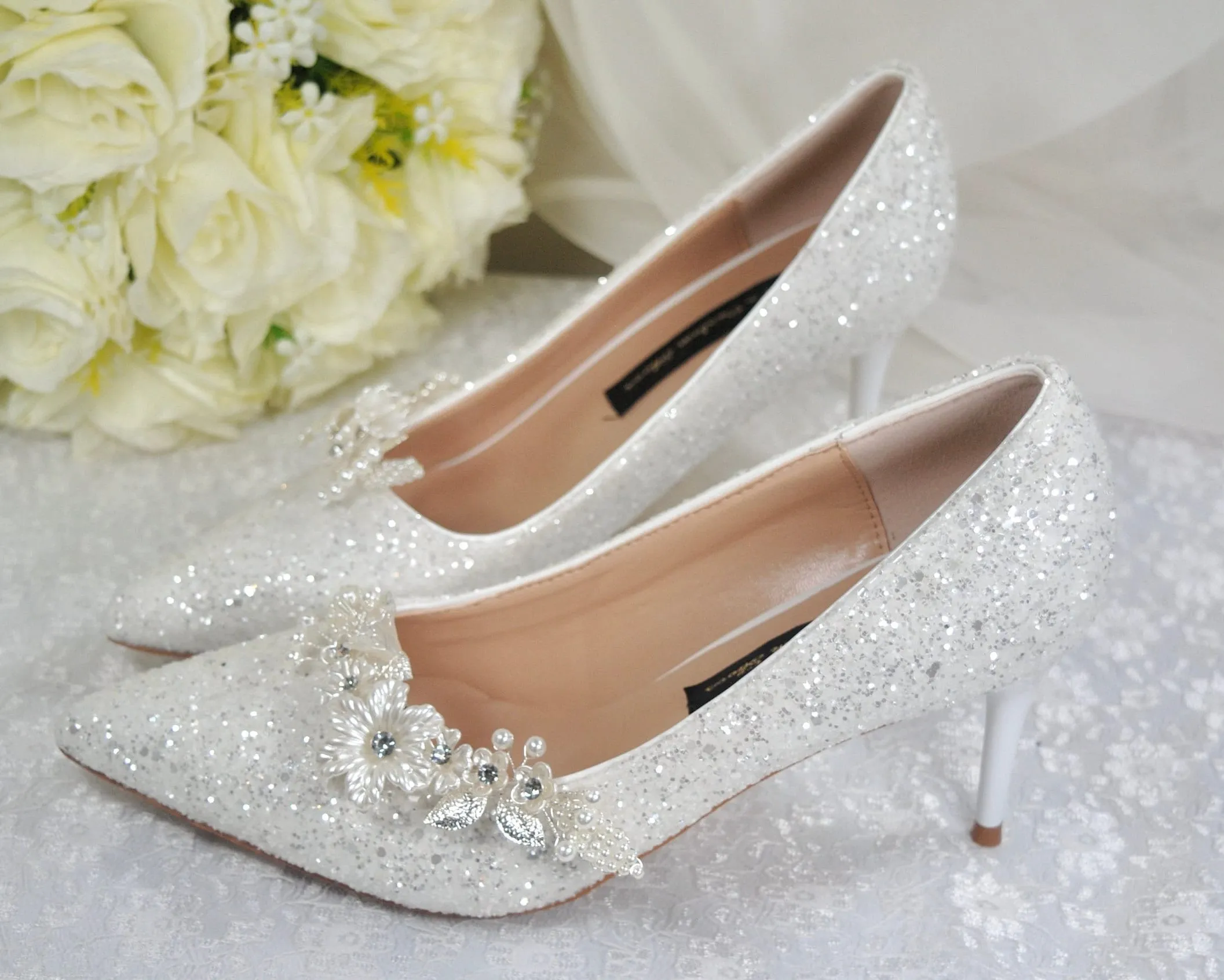 White Sparkling Wedding Shoes Size UK6.5/US9