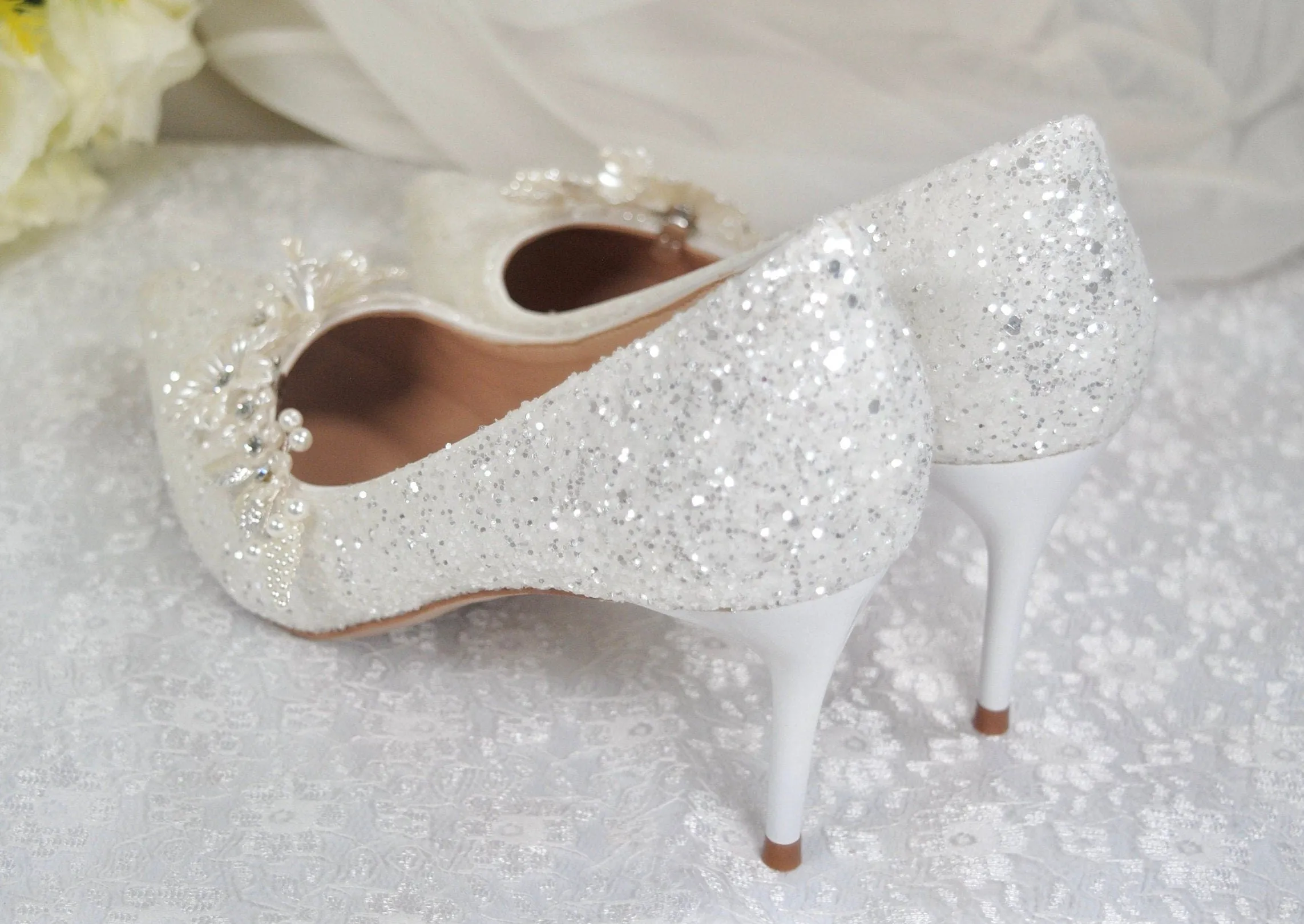 White Sparkling Wedding Shoes Size UK6.5/US9