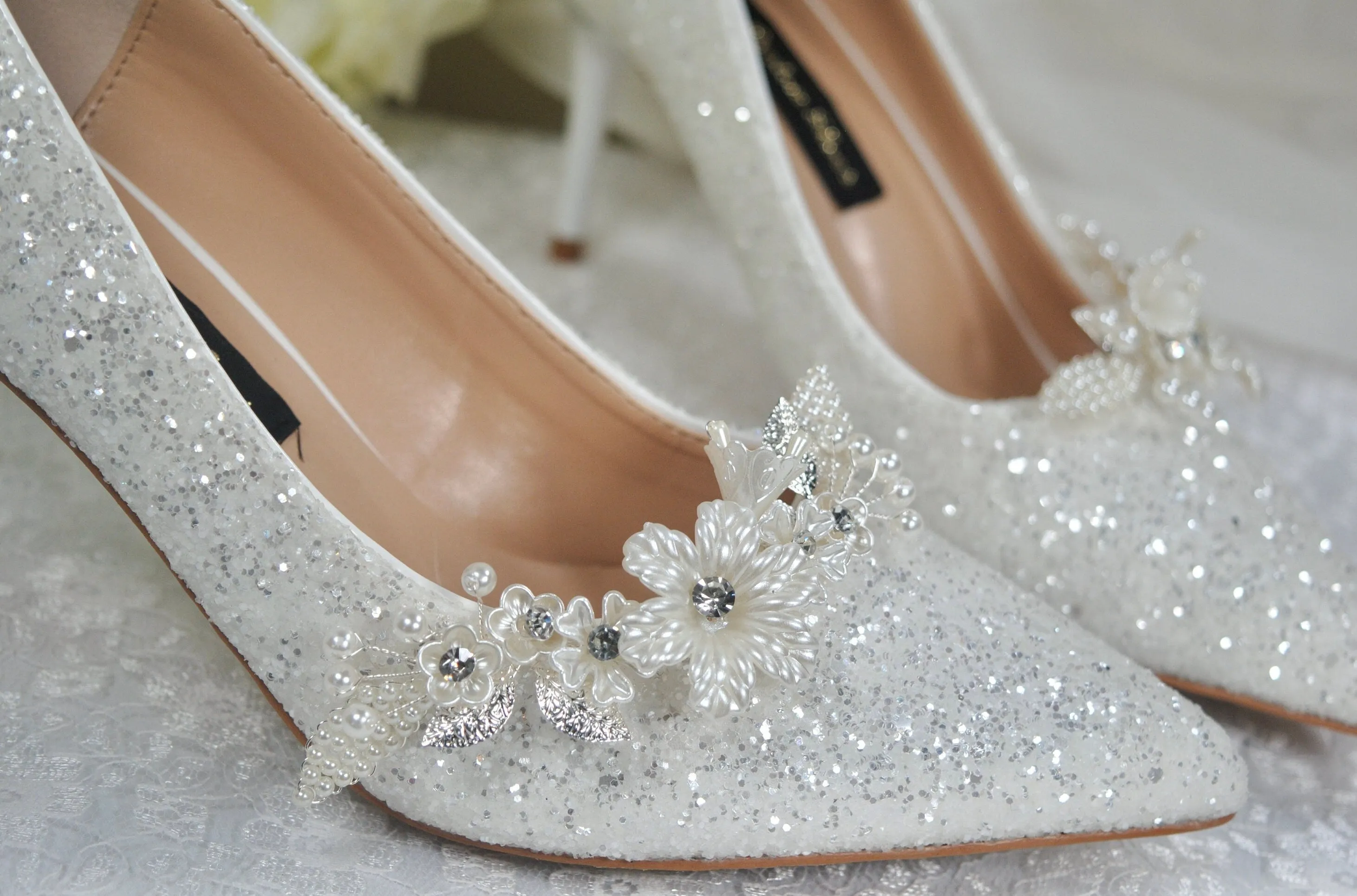 White Sparkling Wedding Shoes Size UK6.5/US9