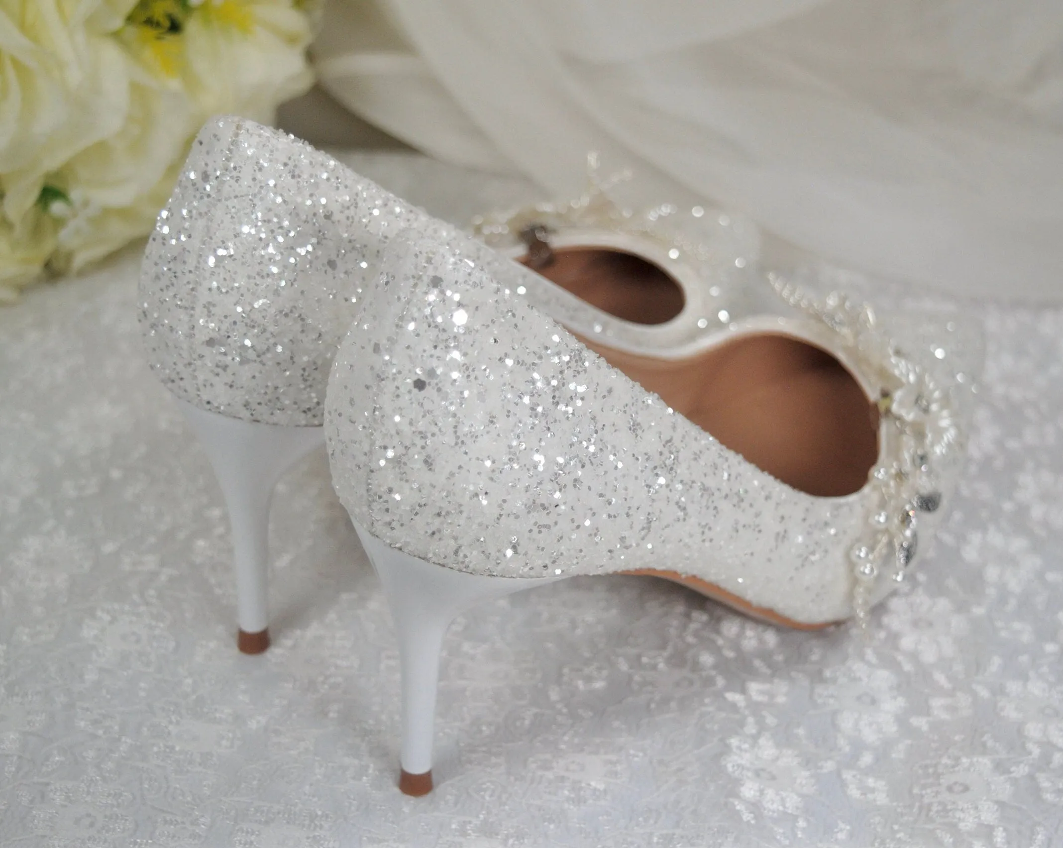 White Sparkling Wedding Shoes Size UK6.5/US9