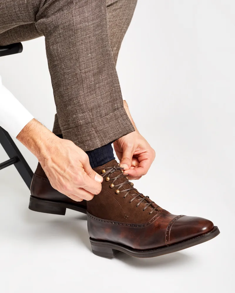 Low Profile All Day Wear Museum Brown Leather and Brown Suede Balmoral Boot