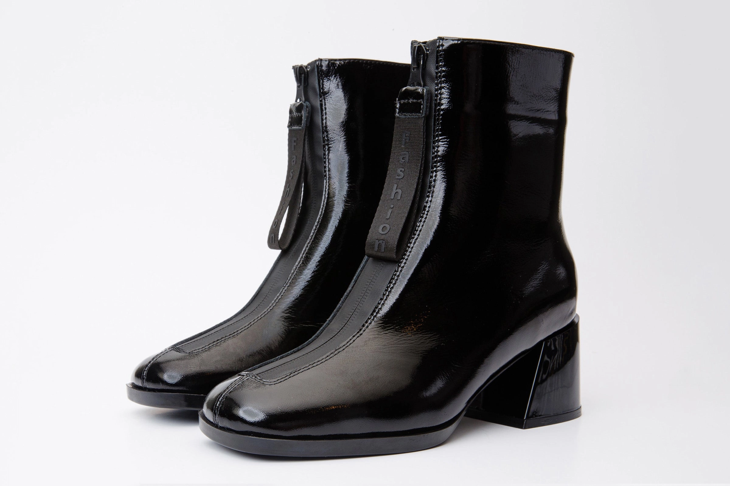 The Tackle Black Patent Leather Block Heel Women Boot Outdoor Explorer Stylish Design