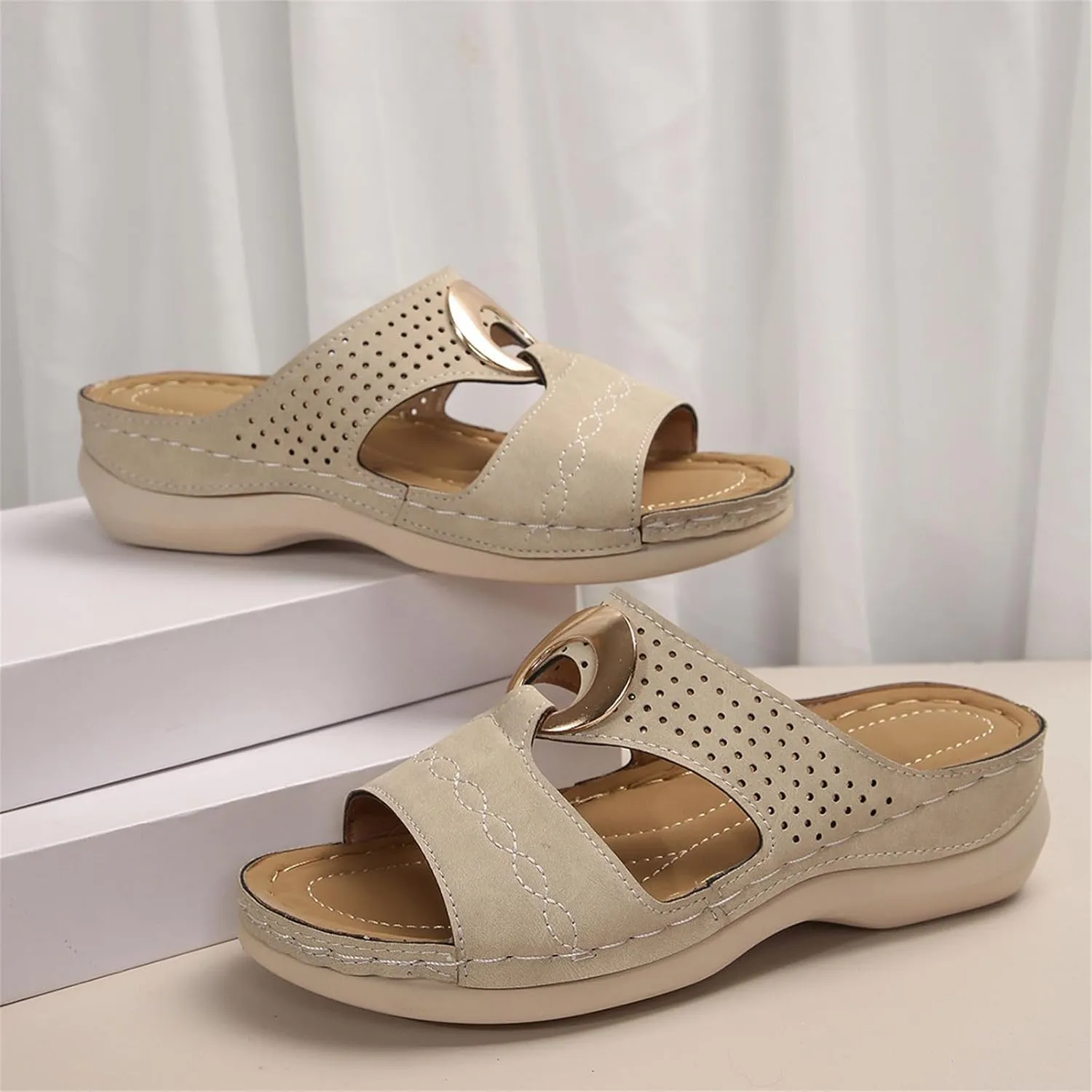 Women Cute Fashion Flower Bohemian Non-Slip Orthopedic Sandals Open Toe Platform Slides Dressy Summer Casual