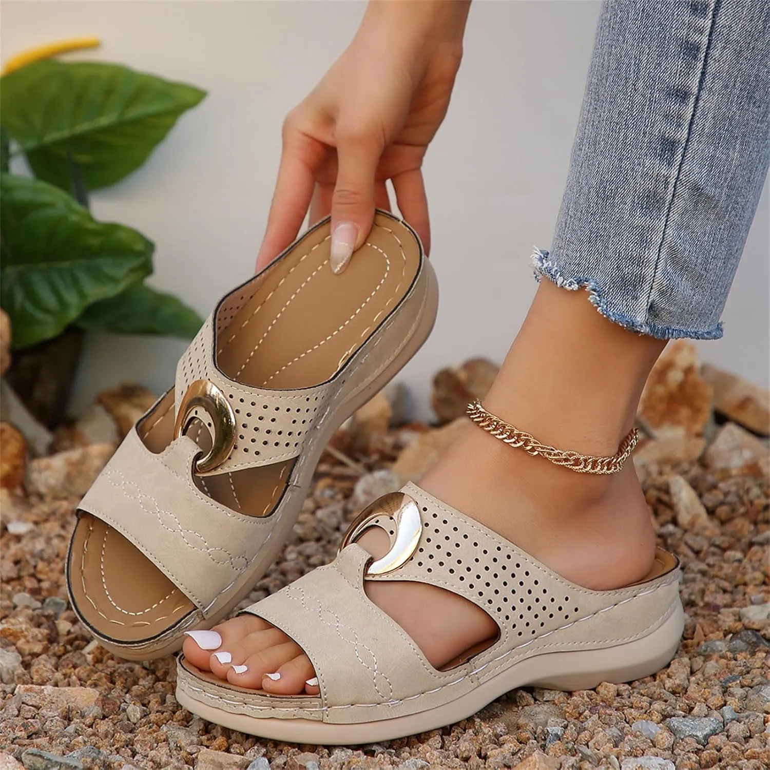 Women Cute Fashion Flower Bohemian Non-Slip Orthopedic Sandals Open Toe Platform Slides Dressy Summer Casual