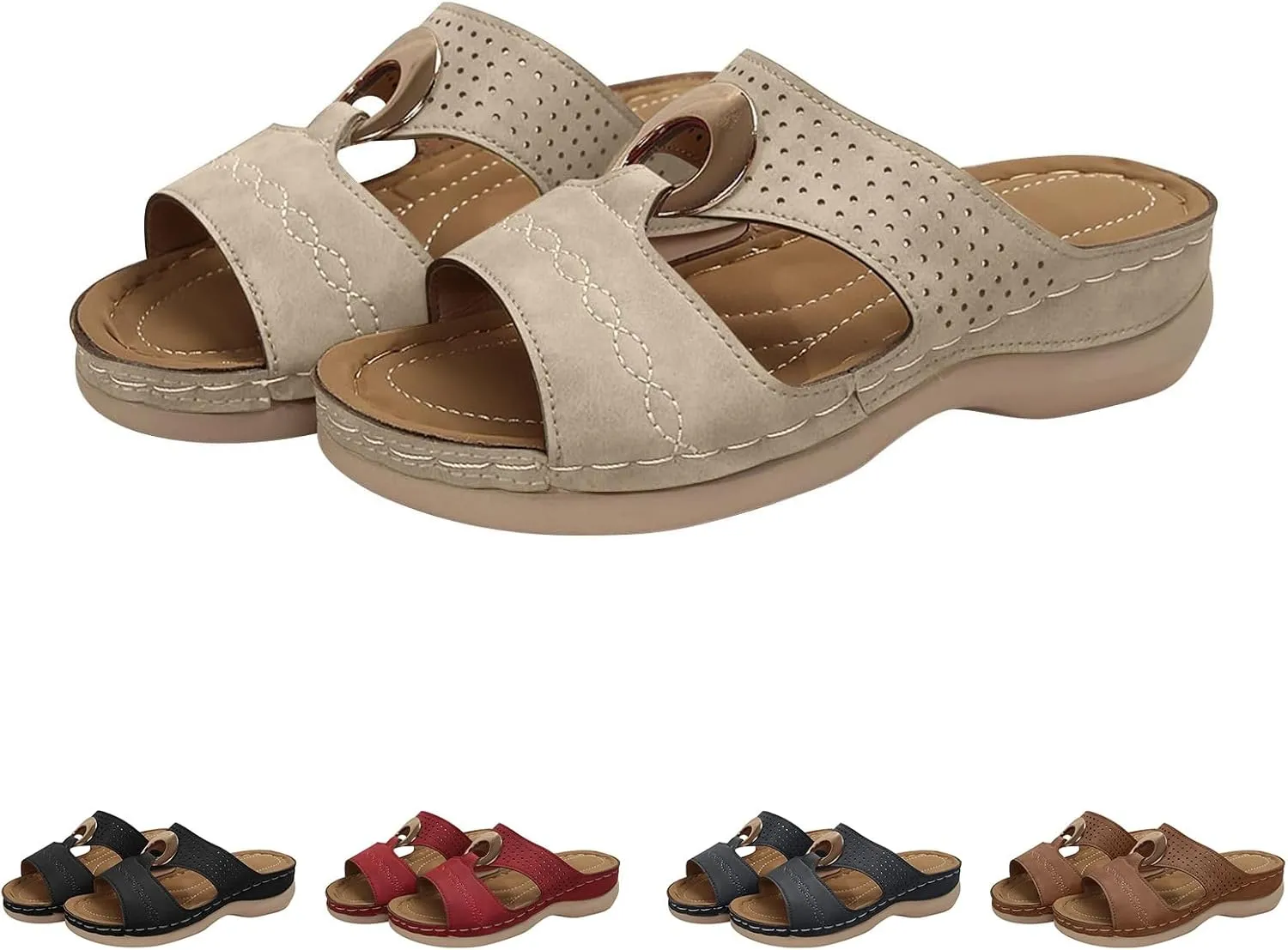 Women Cute Fashion Flower Bohemian Non-Slip Orthopedic Sandals Open Toe Platform Slides Dressy Summer Casual