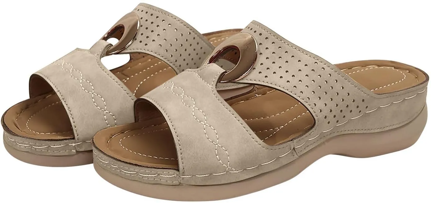 Women Cute Fashion Flower Bohemian Non-Slip Orthopedic Sandals Open Toe Platform Slides Dressy Summer Casual
