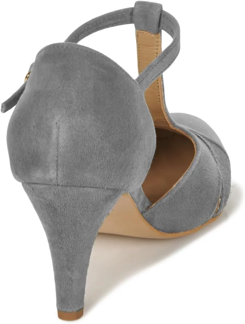 Women Kitten Heels Mary Jane Pumps Shoes Ankle T-Strap Closed Round Toe Sandals Heeled Cut Out Suede Mary Janes Dress Shoe Mid Thin Heel Patchwork Office Ladies Wedding Party Dance 4-11 M US