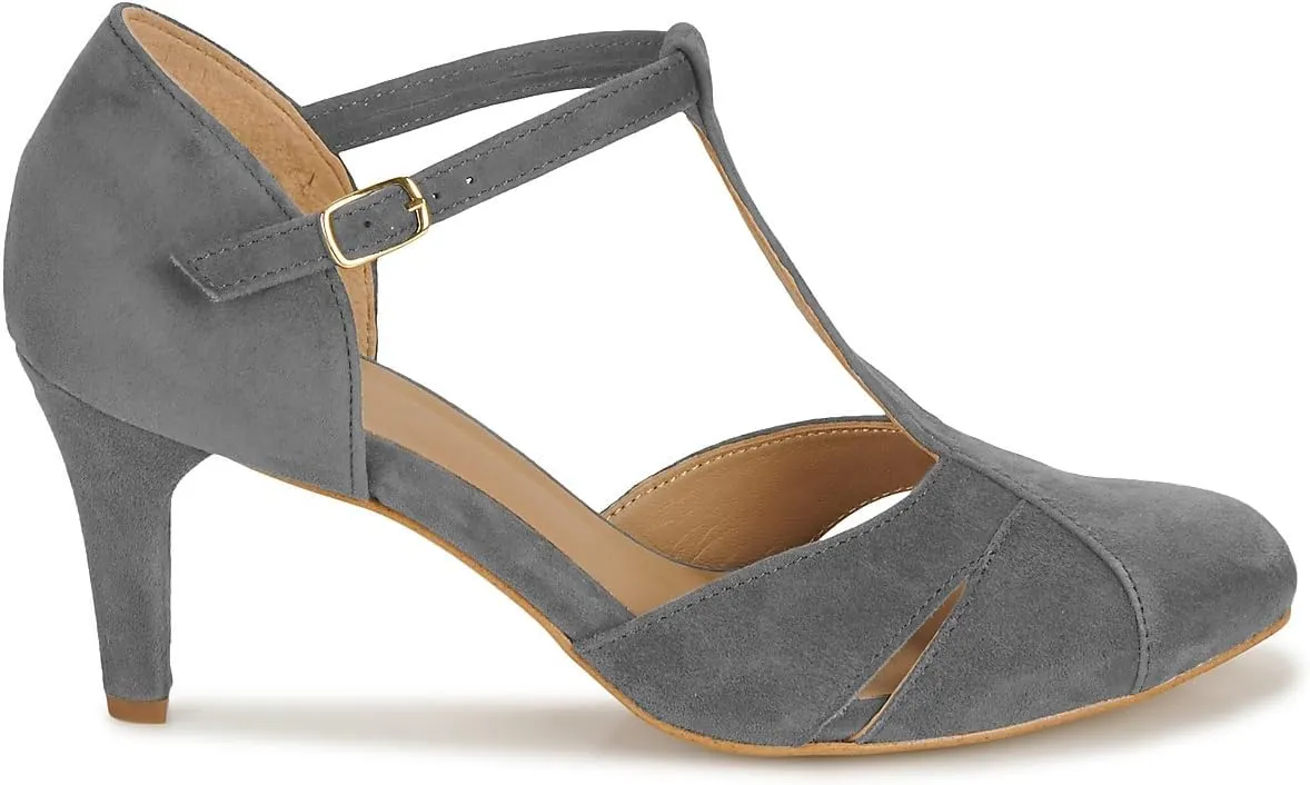 Women Kitten Heels Mary Jane Pumps Shoes Ankle T-Strap Closed Round Toe Sandals Heeled Cut Out Suede Mary Janes Dress Shoe Mid Thin Heel Patchwork Office Ladies Wedding Party Dance 4-11 M US