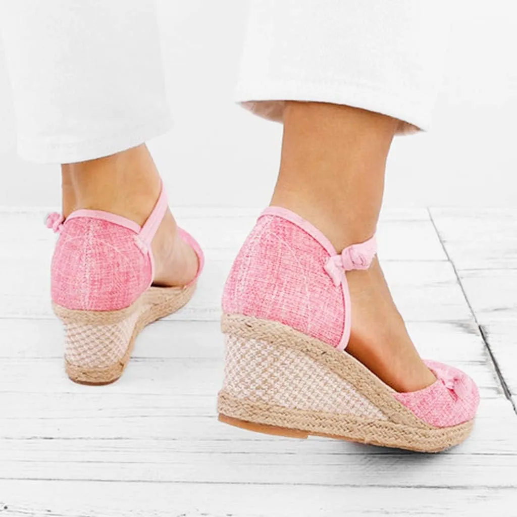 Women Ladies Retro Canvas Wedge Round Toe Casual Sandals Singles Shoes Sandals Platform Size 11 Womens Sandals Dressy