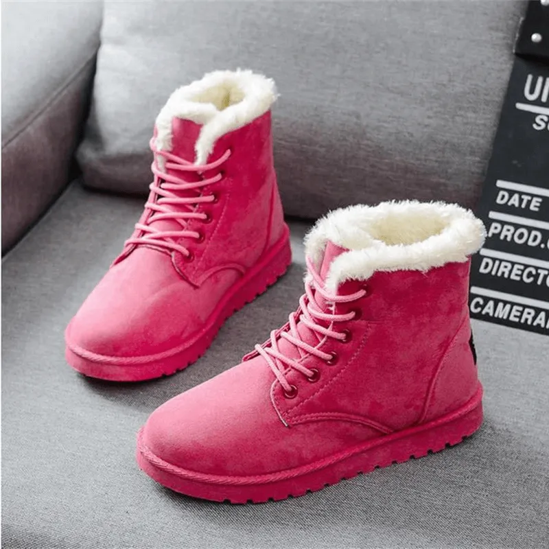 Women Winter Snow Boots Warm Lace Flat Shoes