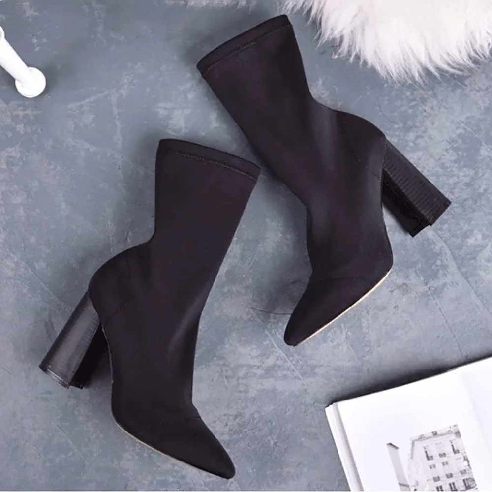 Women's Ankle Boots Pointed Toe Elastic High Heels Shoes Female Socks Boots Sexy High Heels for Women, Pointed Toe Sock Ankle Booties
