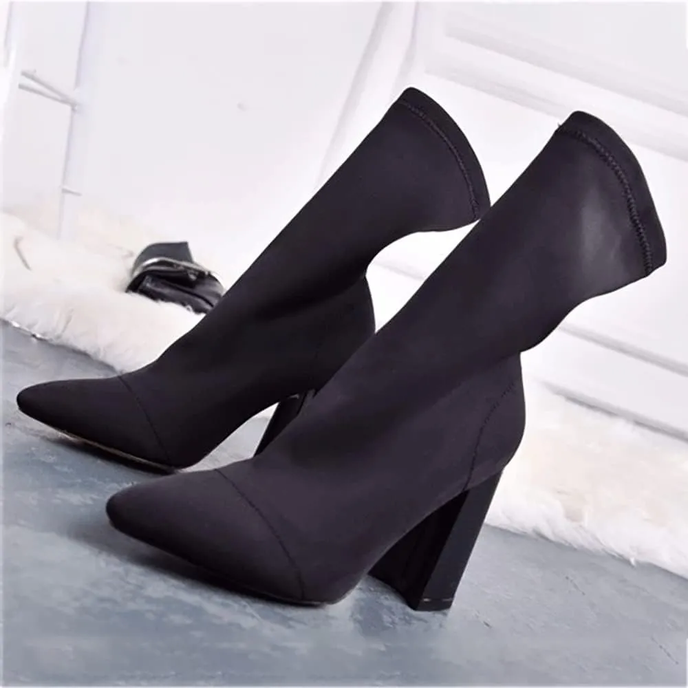 Women's Ankle Boots Pointed Toe Elastic High Heels Shoes Female Socks Boots Sexy High Heels for Women, Pointed Toe Sock Ankle Booties