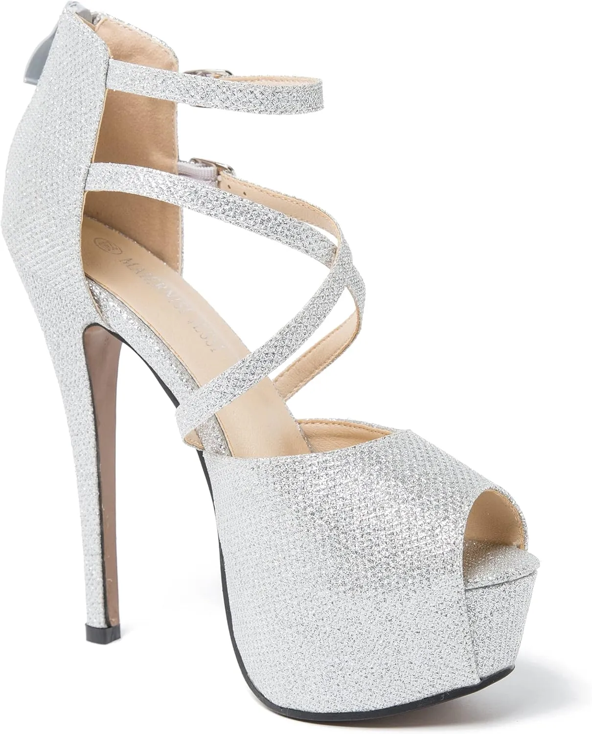 Women's Ankle Cross Strap Sandals Platform Stiletto Dress Zip