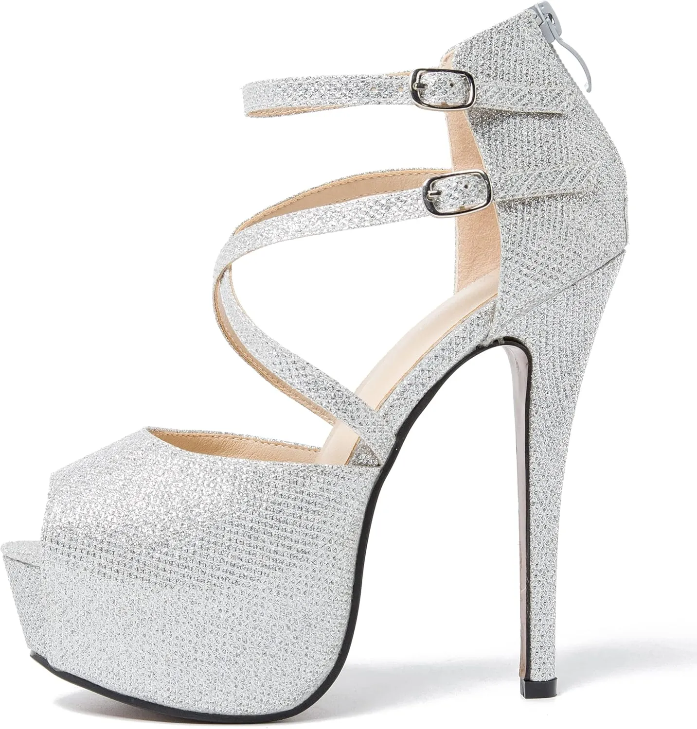 Women's Ankle Cross Strap Sandals Platform Stiletto Dress Zip