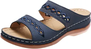 Women's Beige, Black, White Platform Wedge Sandals - Orthopedic Comfortable Arch Support - Slip On Dressy Summer Flip Flops - Casual Walking Wedges