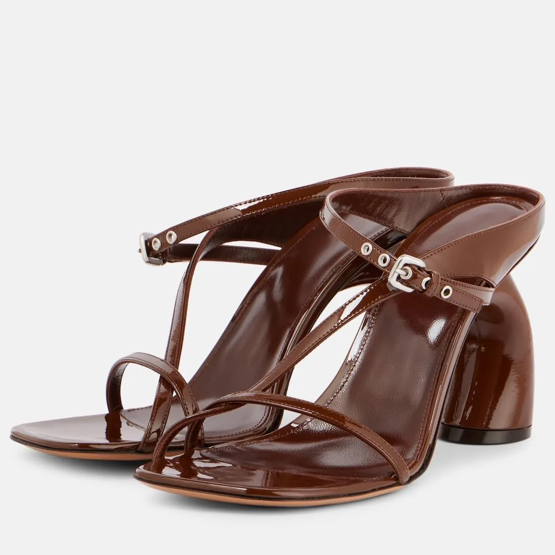Women's Block Heel Mules Buckle Strappy Sandals Open Toe Slip-On High Heels Patent Leather Summer Dress Shoes For Party Wedding